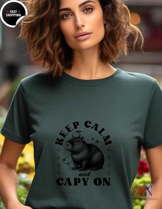 Capybara T-Shirt – Cute Animal Lover Shirt | Soft Cotton Tee, Keep Calm Capy On
