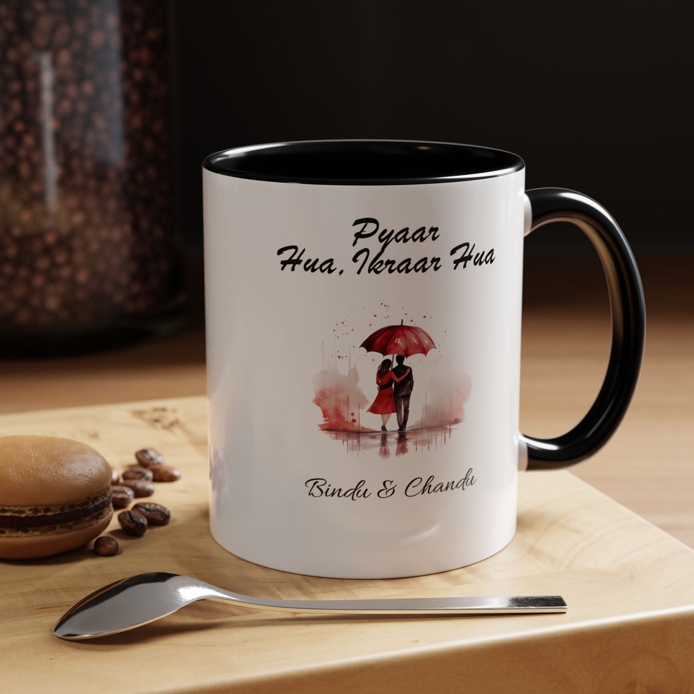 Pyaar Hua Ikraar Hua Romantic Couple Under Umbrella Mug Lifestyle Mockup | Nutty Designs
