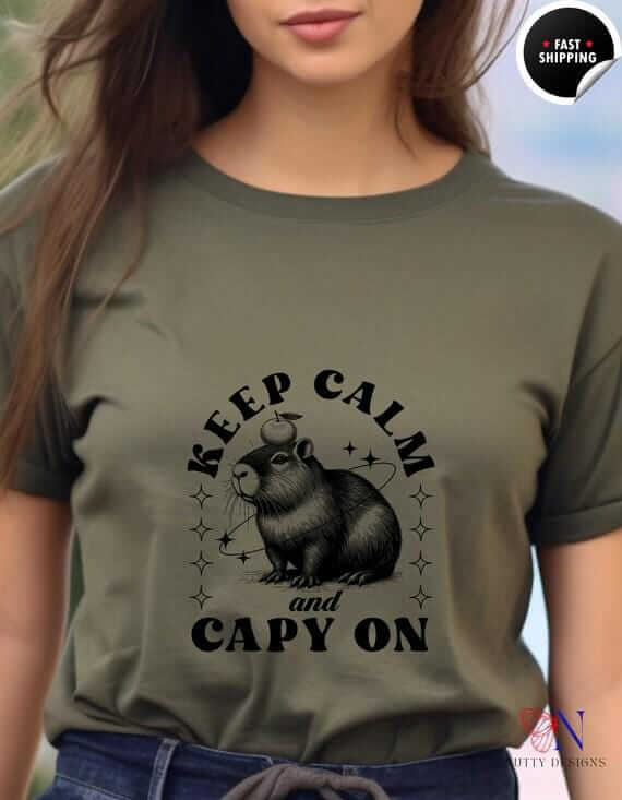 Capybara T-Shirt – Cute Animal Lover Shirt | Soft Cotton Tee, Keep Calm Capy On