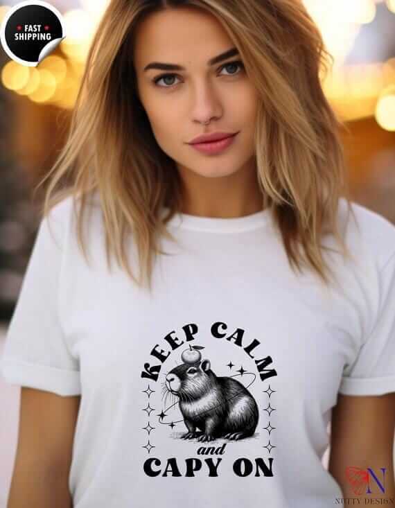 Capybara T-Shirt – Cute Animal Lover Shirt | Soft Cotton Tee, Keep Calm Capy On