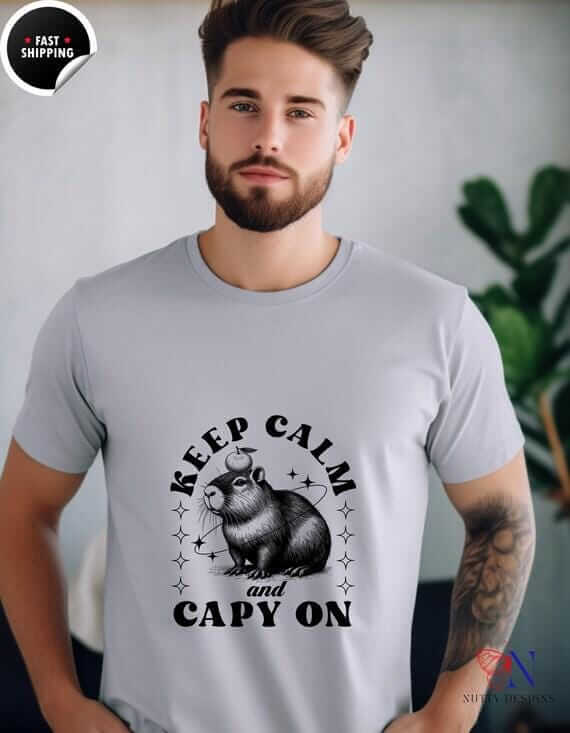 Capybara T-Shirt – Cute Animal Lover Shirt | Soft Cotton Tee, Keep Calm Capy On
