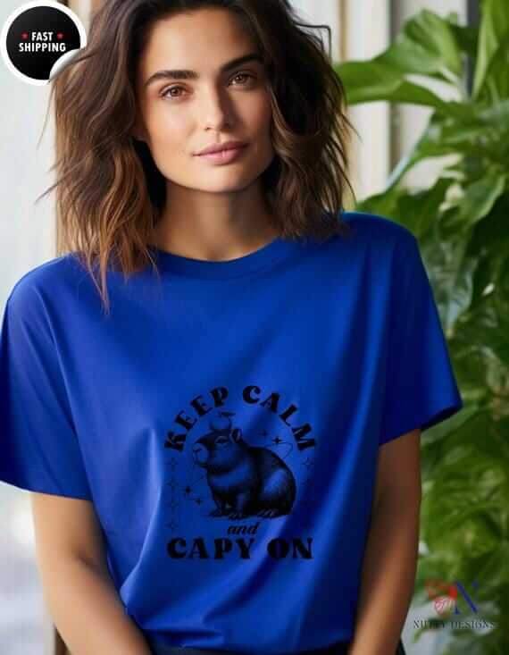 Capybara T-Shirt – Cute Animal Lover Shirt | Soft Cotton Tee, Keep Calm Capy On