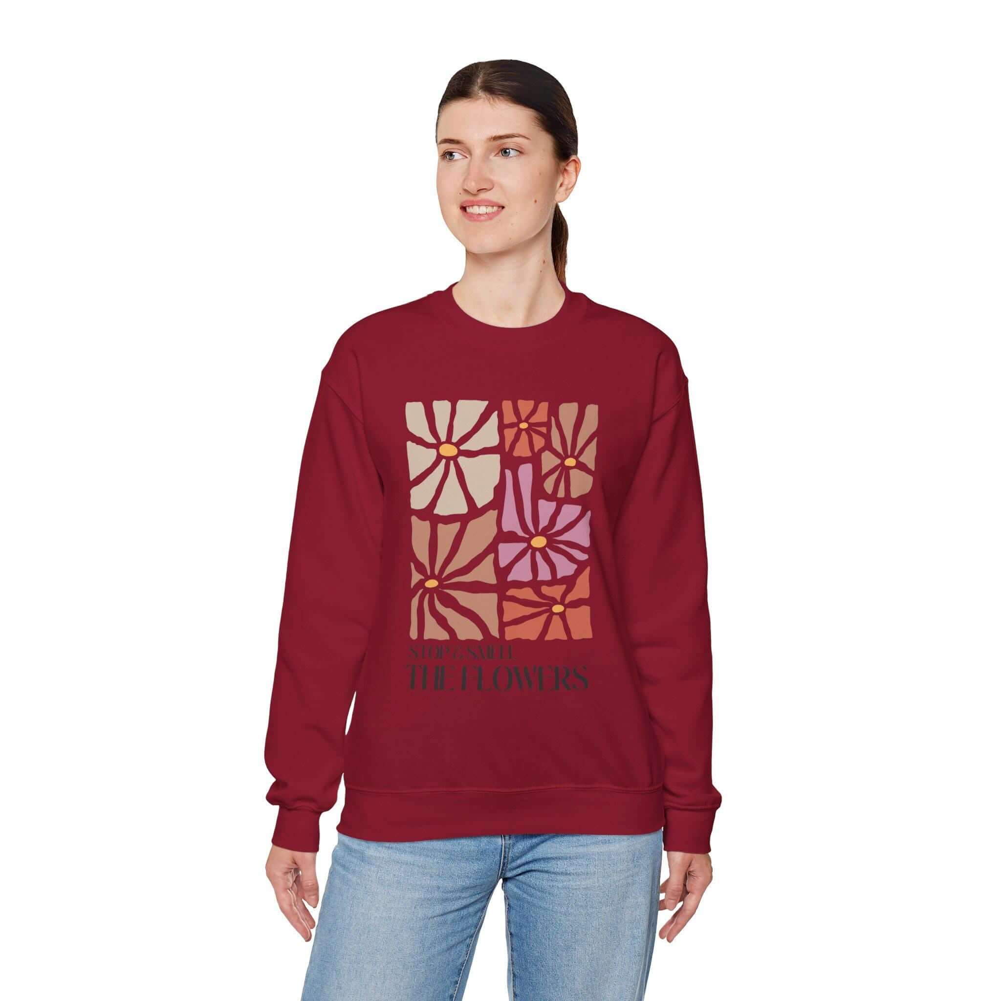 Boho Floral Sweatshirt – Cozy Fleece Unisex Cotton Blend With Rib-Knit Cuffs