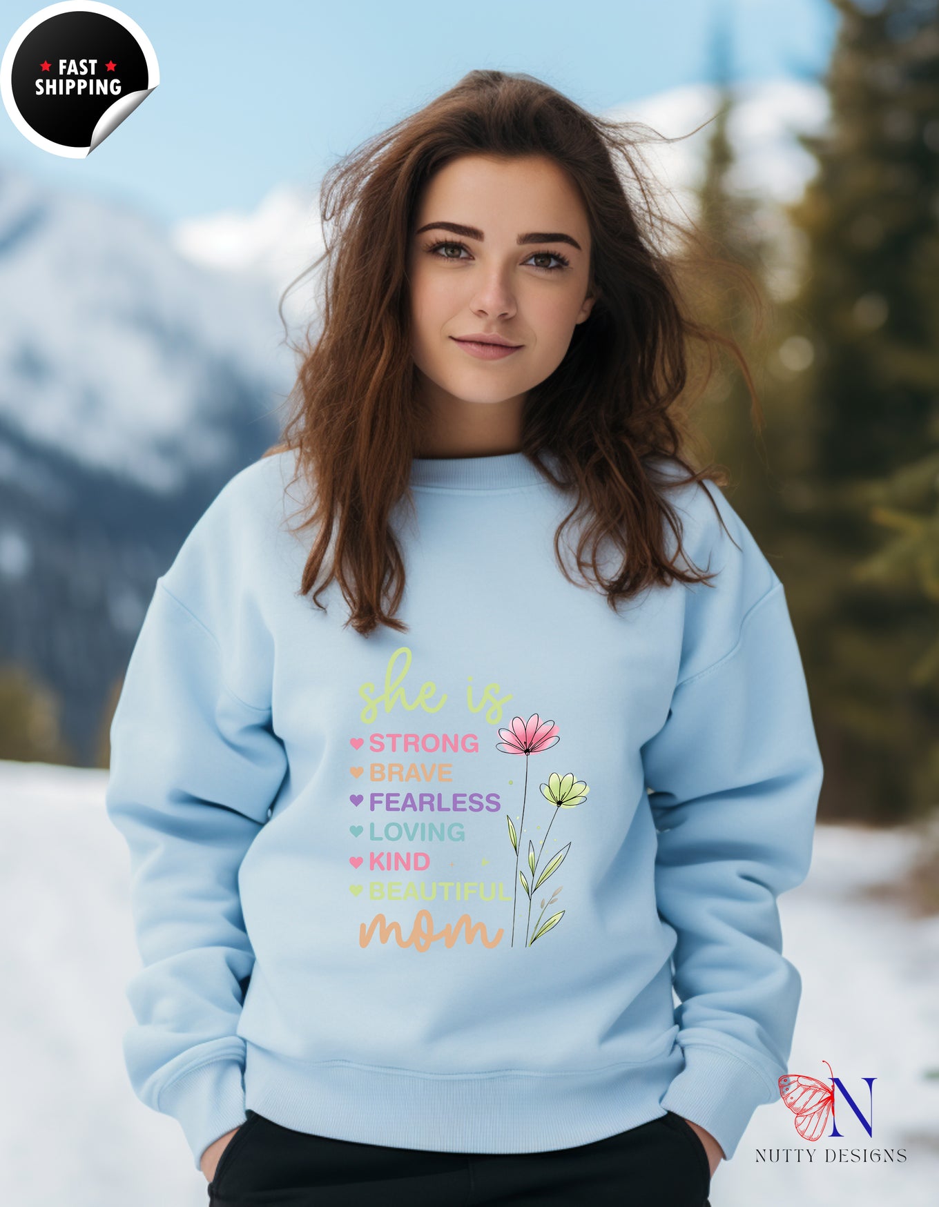 She Is Strong Mom Wildflower Garden hoodie lifestyle mockup - Mother's Day gift