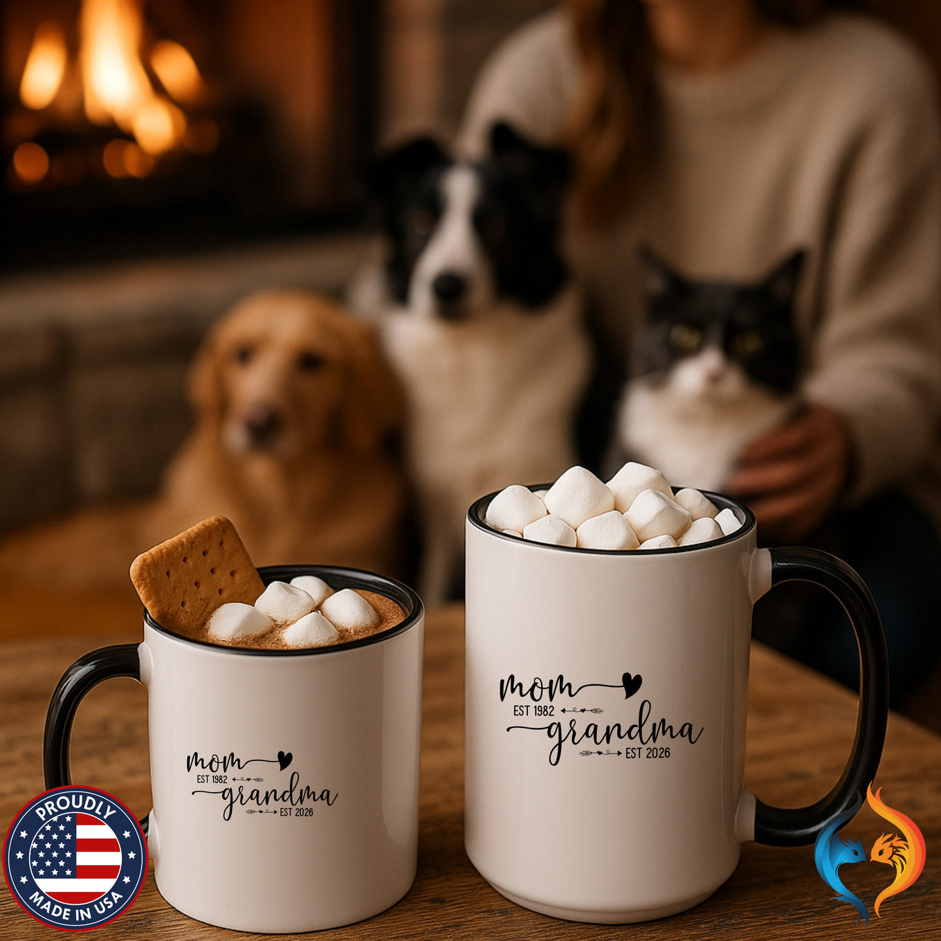 Mom Est 1982 Grandma Est 2026 Personalized coffee mug duo mockup - Mother's Day gift