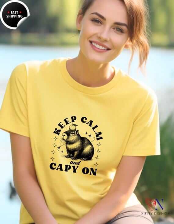 Capybara T-Shirt – Cute Animal Lover Shirt | Soft Cotton Tee, Keep Calm Capy On