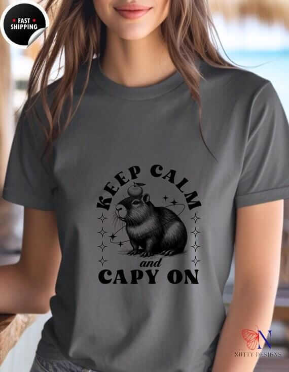 Capybara T-Shirt – Cute Animal Lover Shirt | Soft Cotton Tee, Keep Calm Capy On