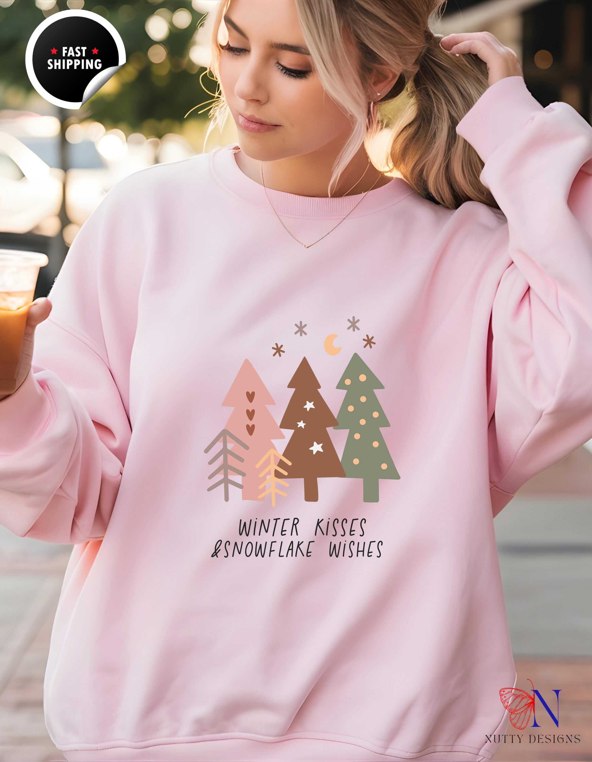 Boho Winter Sweatshirt - Cozy Fleece Pullover With Snowflake Graphic Shirt