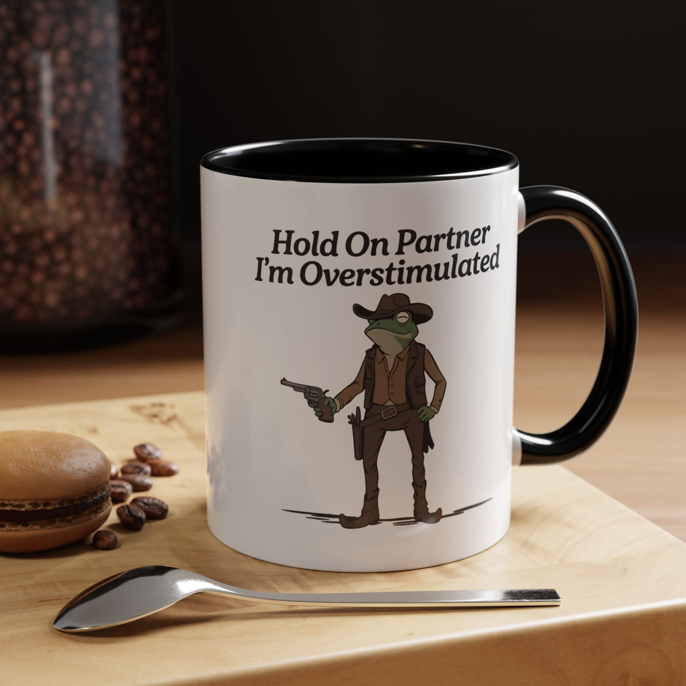 Hold On Partner Frog Mug Lifestyle Mockup | Nutty Designs