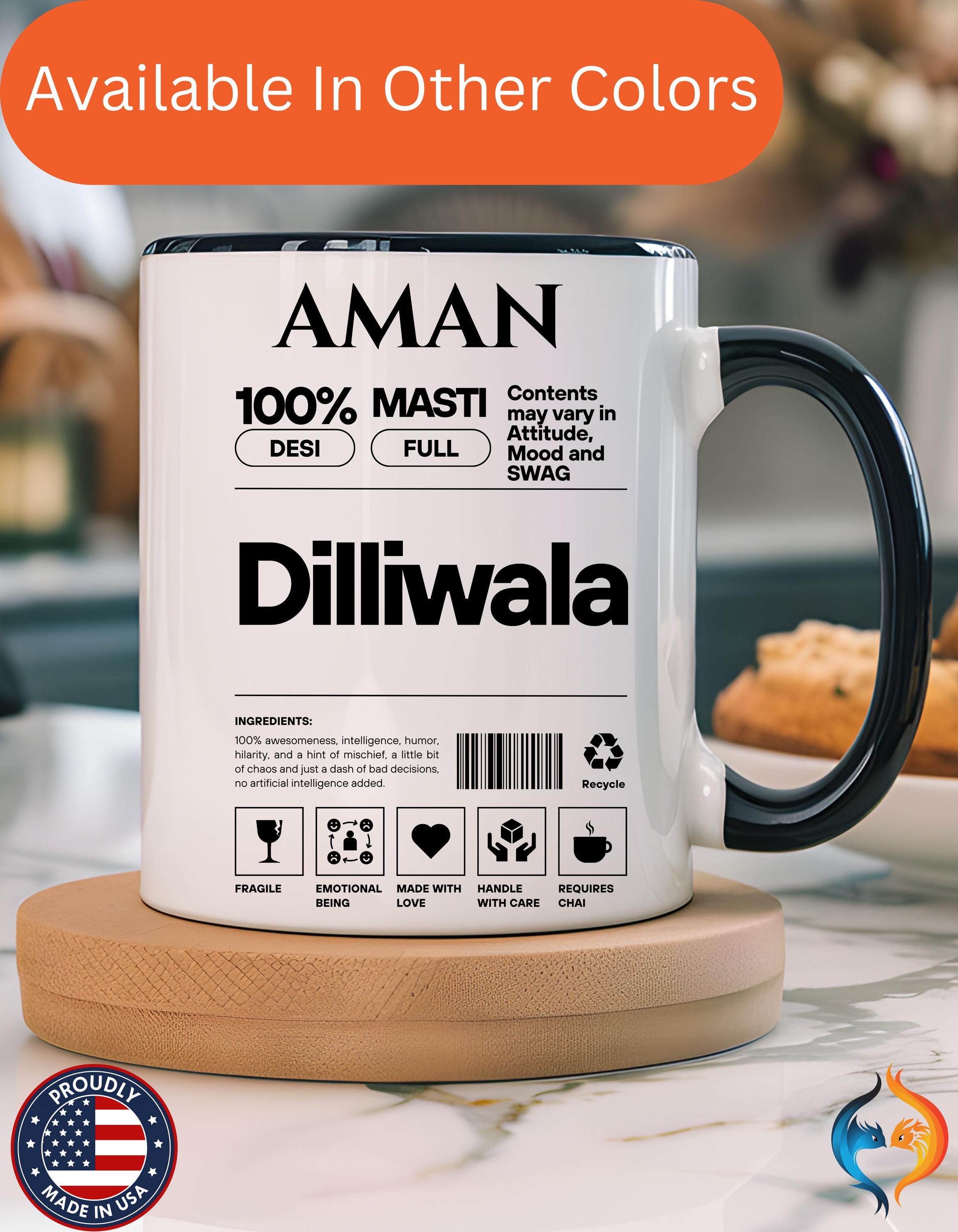 Funny Coffee Mug, Personalized Mug, Dilliwala Desi Roots Indian Accent Chai Cup (11/15oz), Gift Under 20, white elephant, brown humor