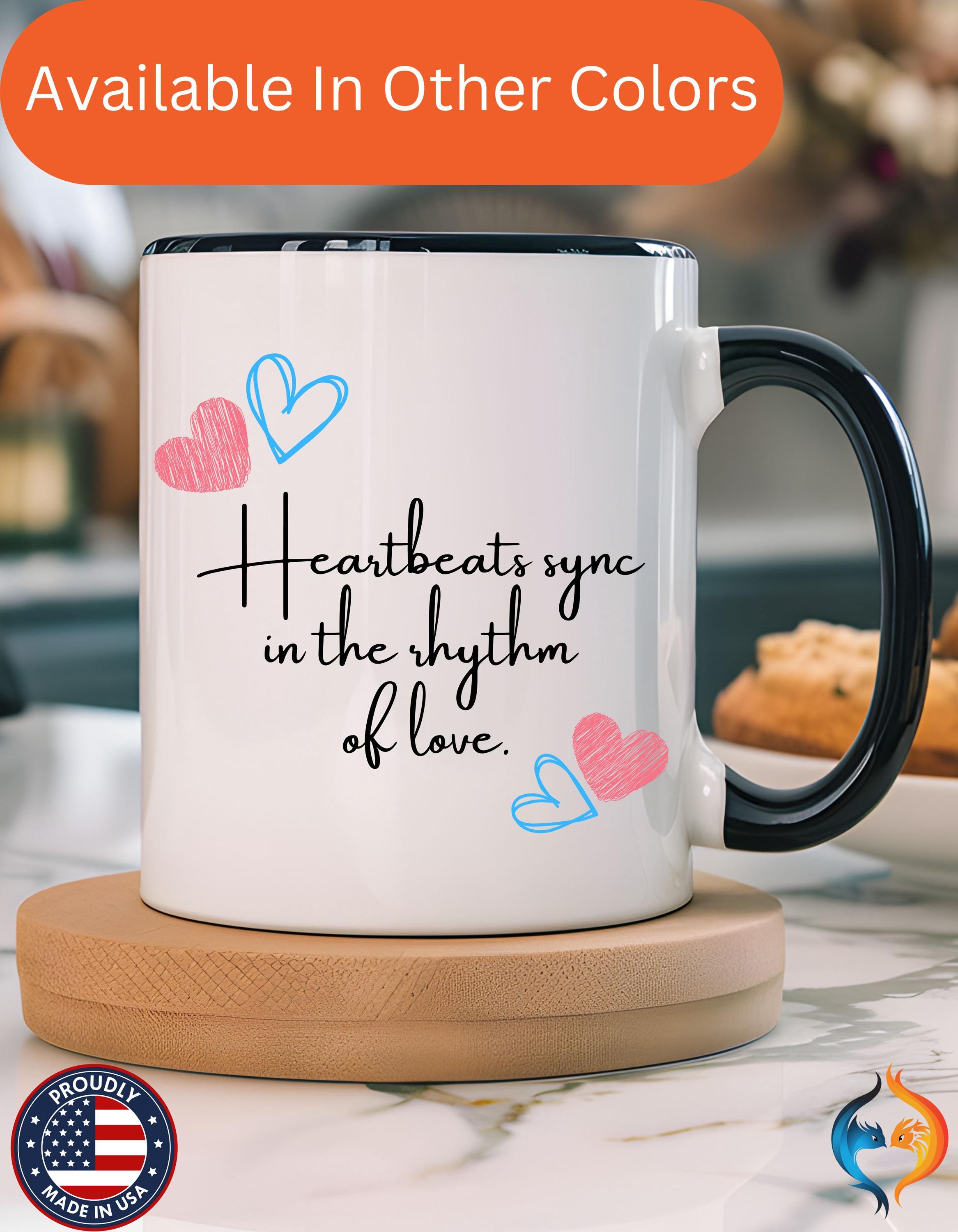 Personalized Mug - Heartbeats Sync in the Rhythm of Love, Accent Cup for Anniversary & Valentine's Day Couples Gift