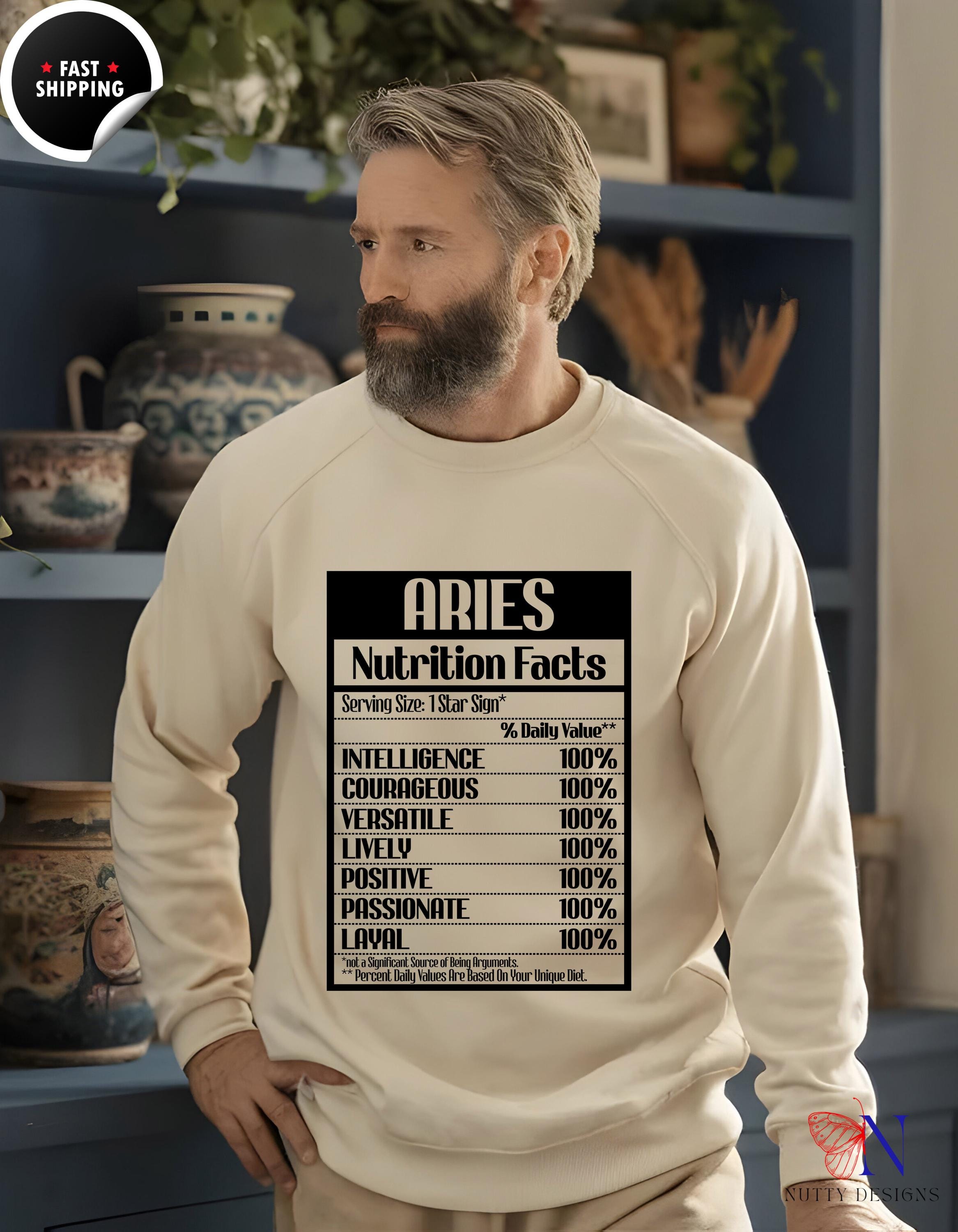 Star Sign Apparel, Aries Sweatshirt: Cozy Comfort Apparel with Nutrition Facts | Zodiac Astrology Gift for Horoscope Lovers