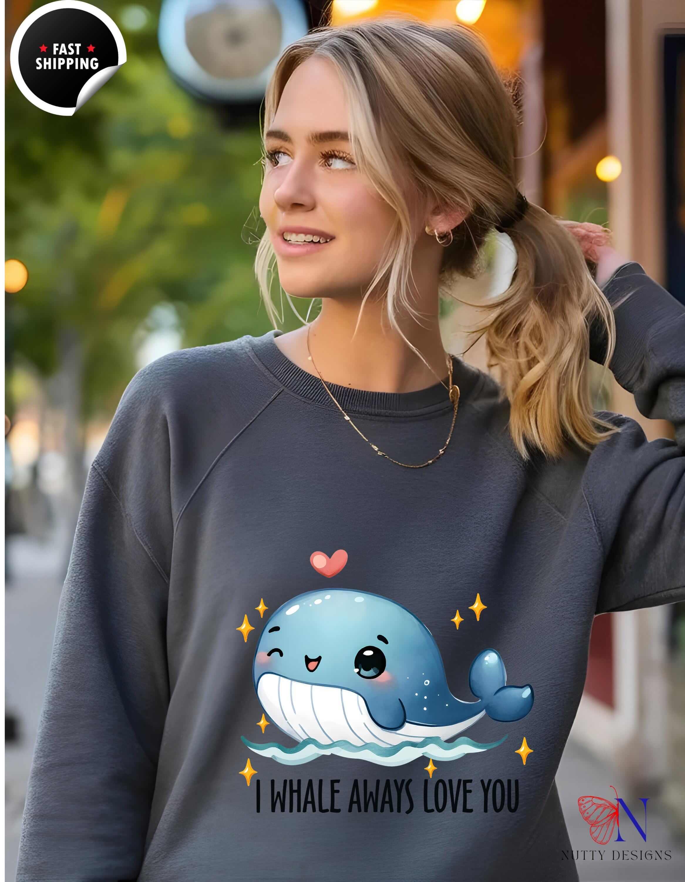 Cozy Ocean Lovers gift, I Whale Always Love You Sweatshirt | Cute Whale Top | Punny Sweatshirt