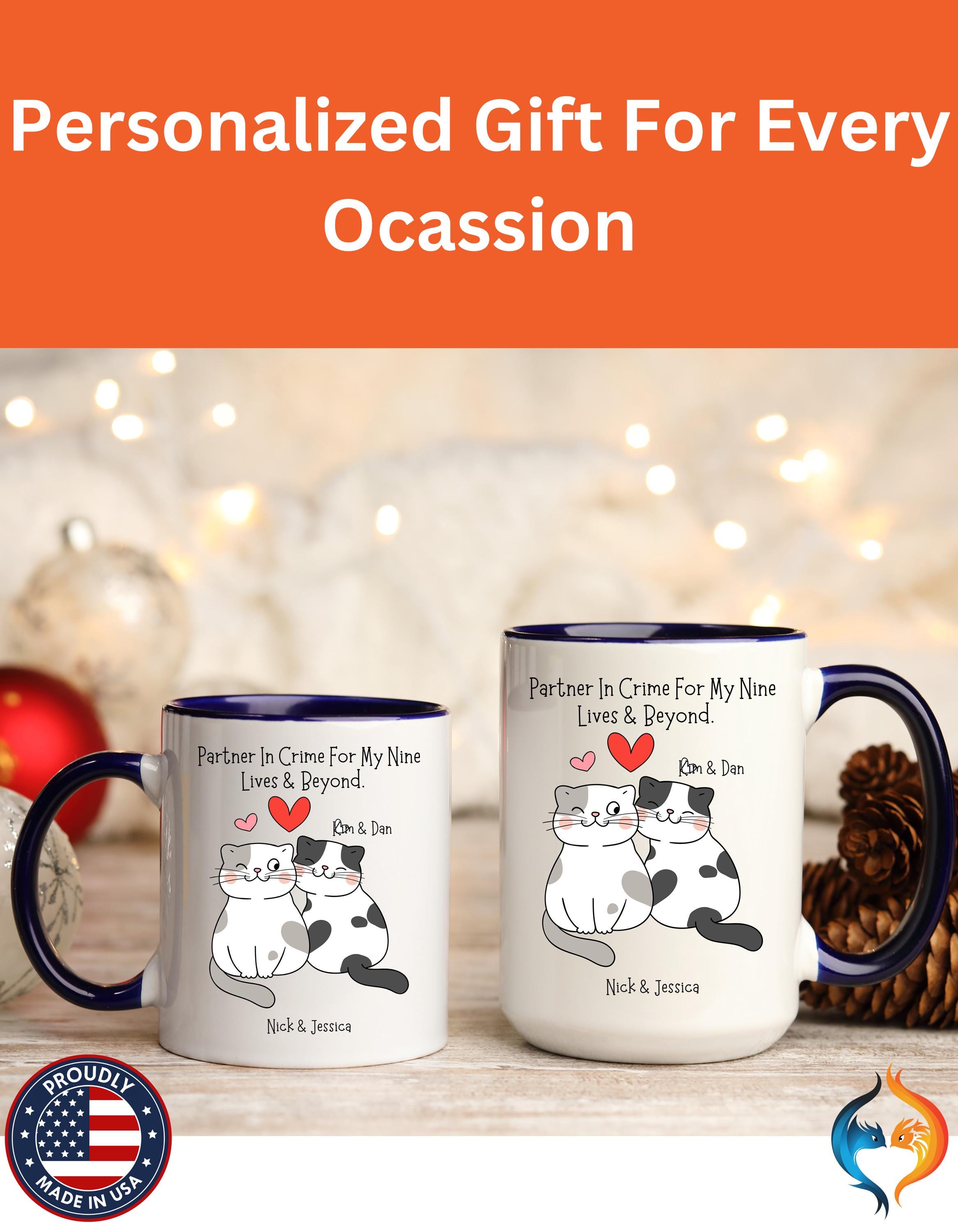 Personalized Mug, Partner In Crime For My Nine Lives And Beyond Accent Cup 11/15oz, Anniversary Valentines Romantic, V-Day Mug, Couples Gift