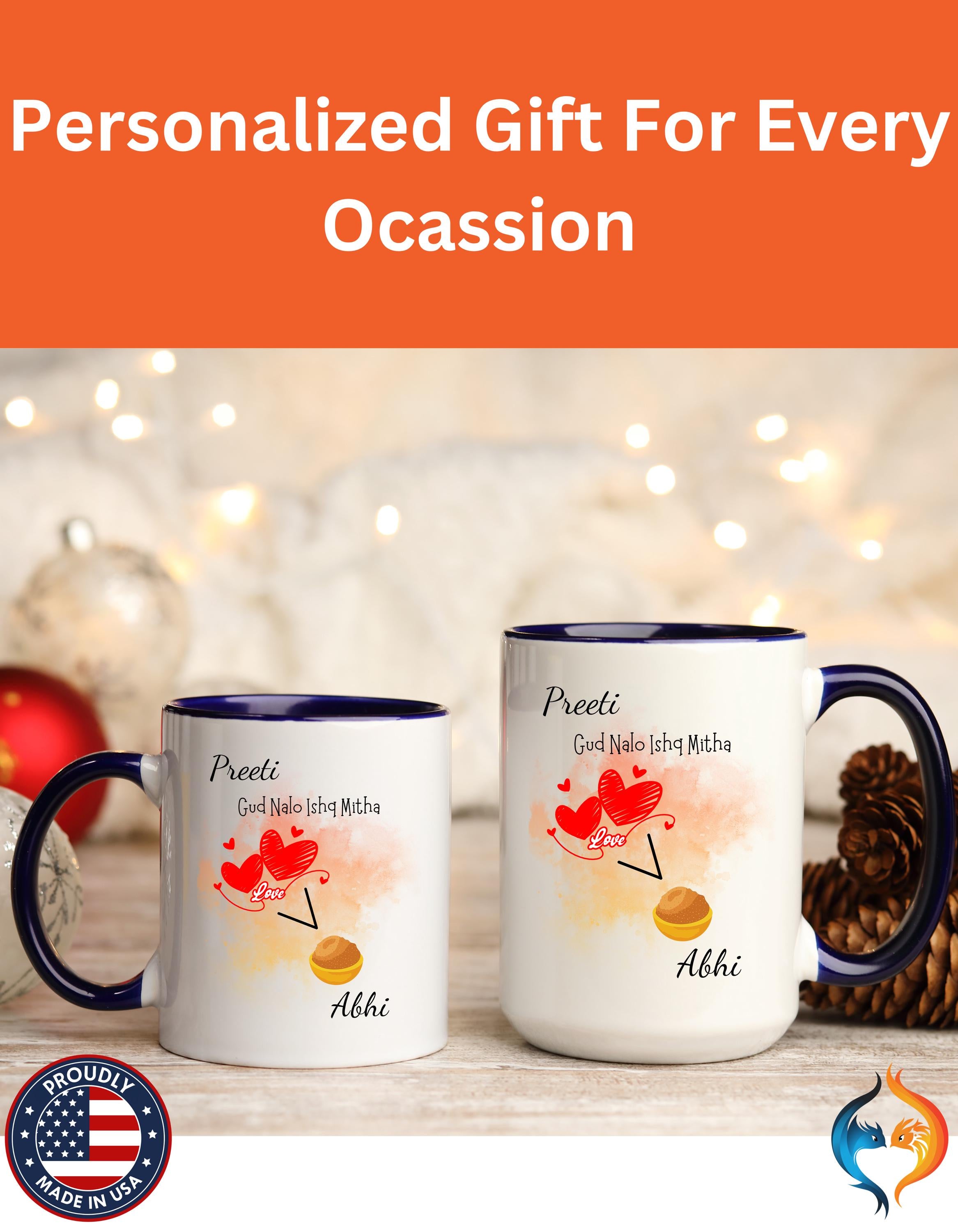 Funny Coffee Mug, Personalized Mug, Gud Nalo Ishq Mitha Couple Accent Cup 11/15oz, Anniversary, Wedding, Valentines Romantic Gift Him or her