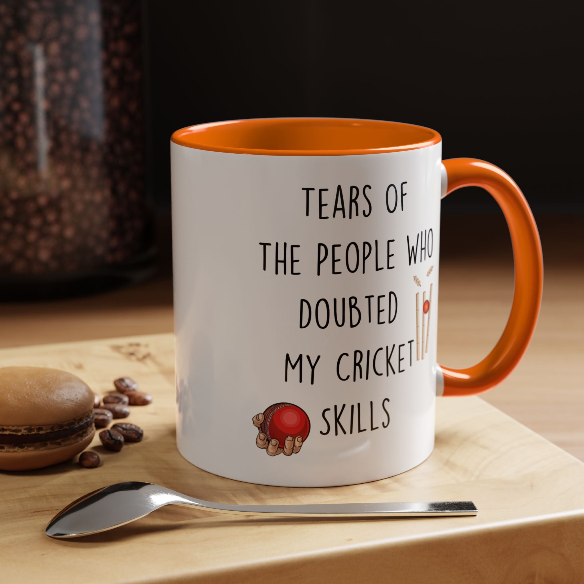 Funny Coffee Mug, Personalized Mug, Tears Of The People Who Doubted My Cricket Skills Accent Cup (11, 15oz), Sarcastic Mug, Gift Under 20