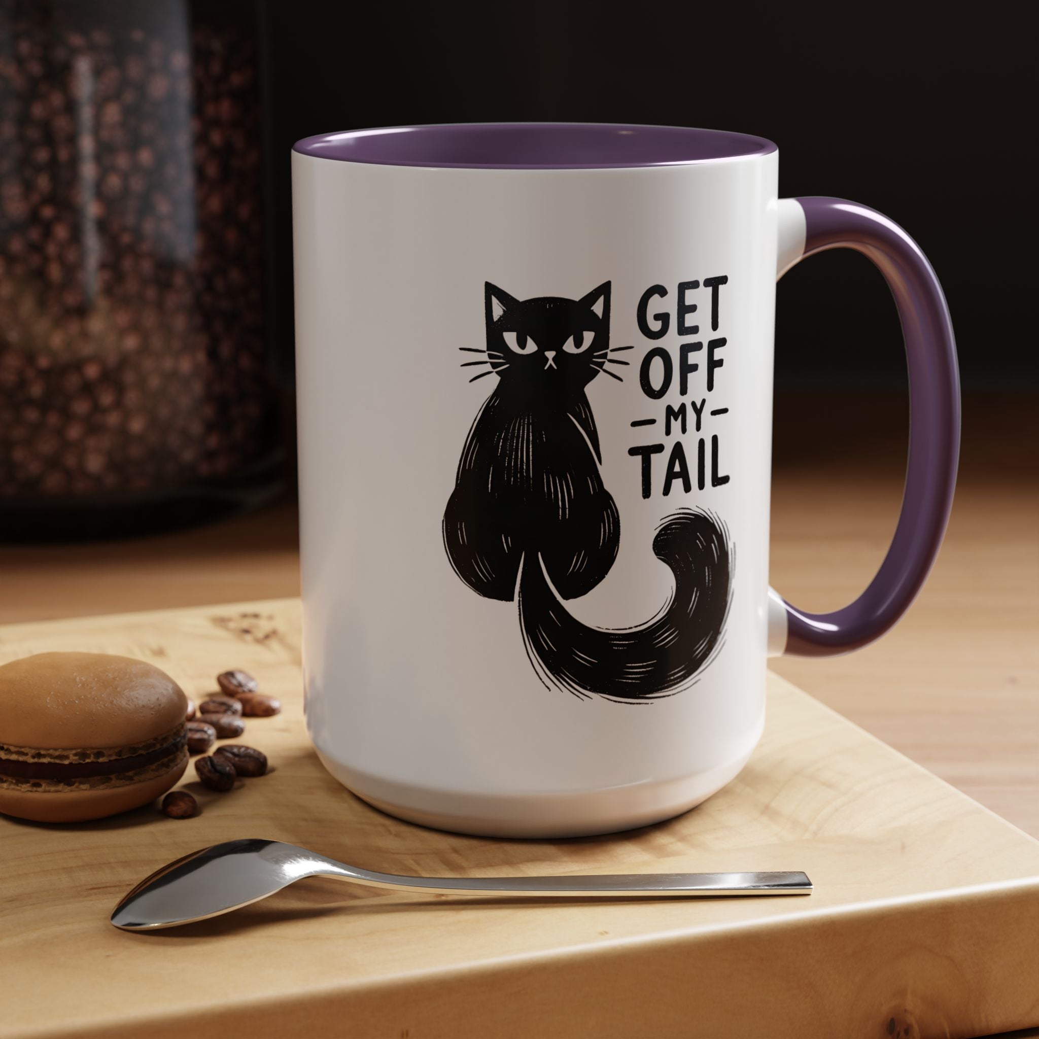 Get Off My Tail Cat , Sarcastic Tea Cup Mug Lifestyle Mockup | Nutty Designs
