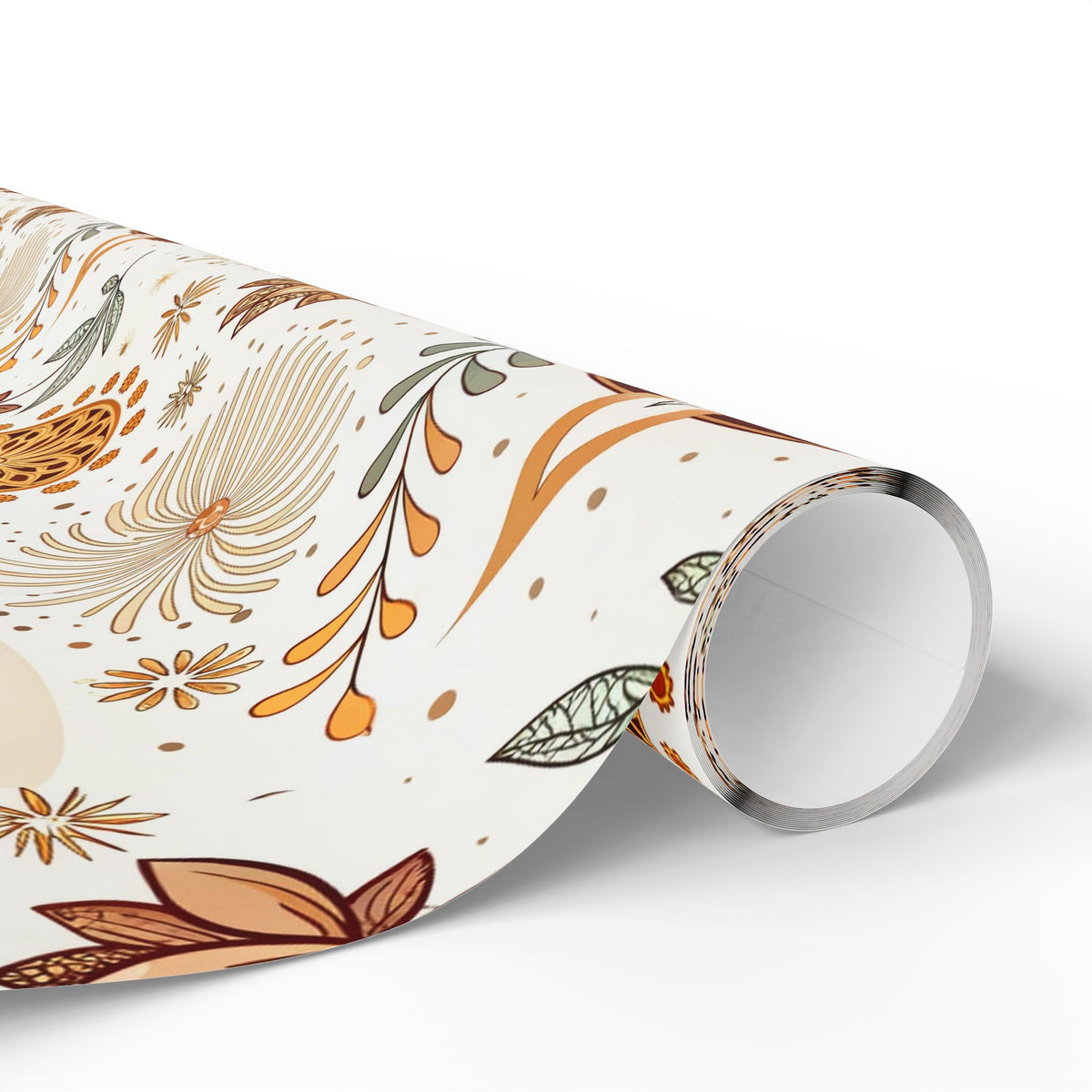 Diwali Wrapping Paper Roll - Ivory Botanical Diyas Indian Gift Wrap