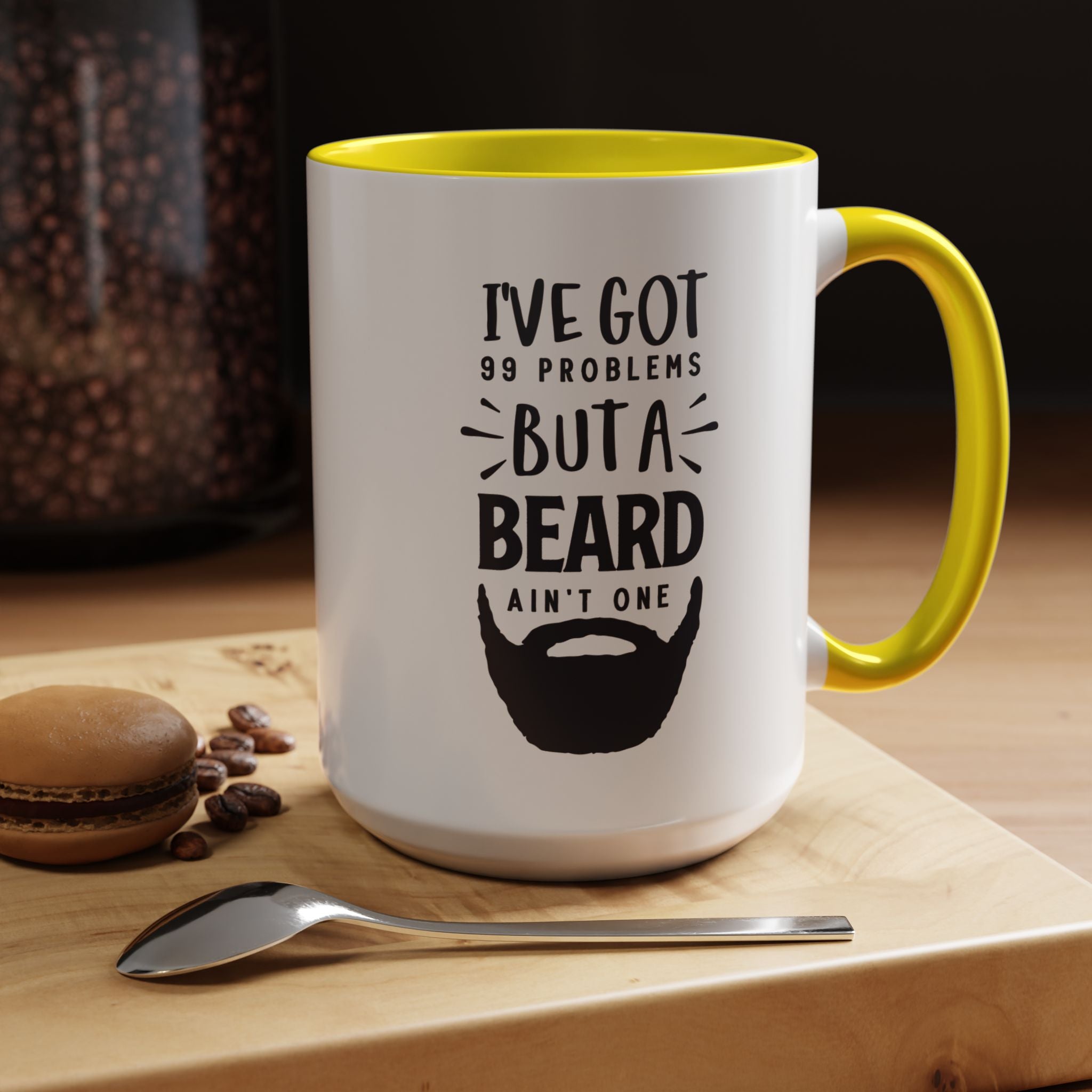 Funny Coffee Mug, Personalized Mug, I've Got 99 Problems But A Beard Ain't One Accent Cup (11, 15oz), Gift Under 20, White Elephant gift