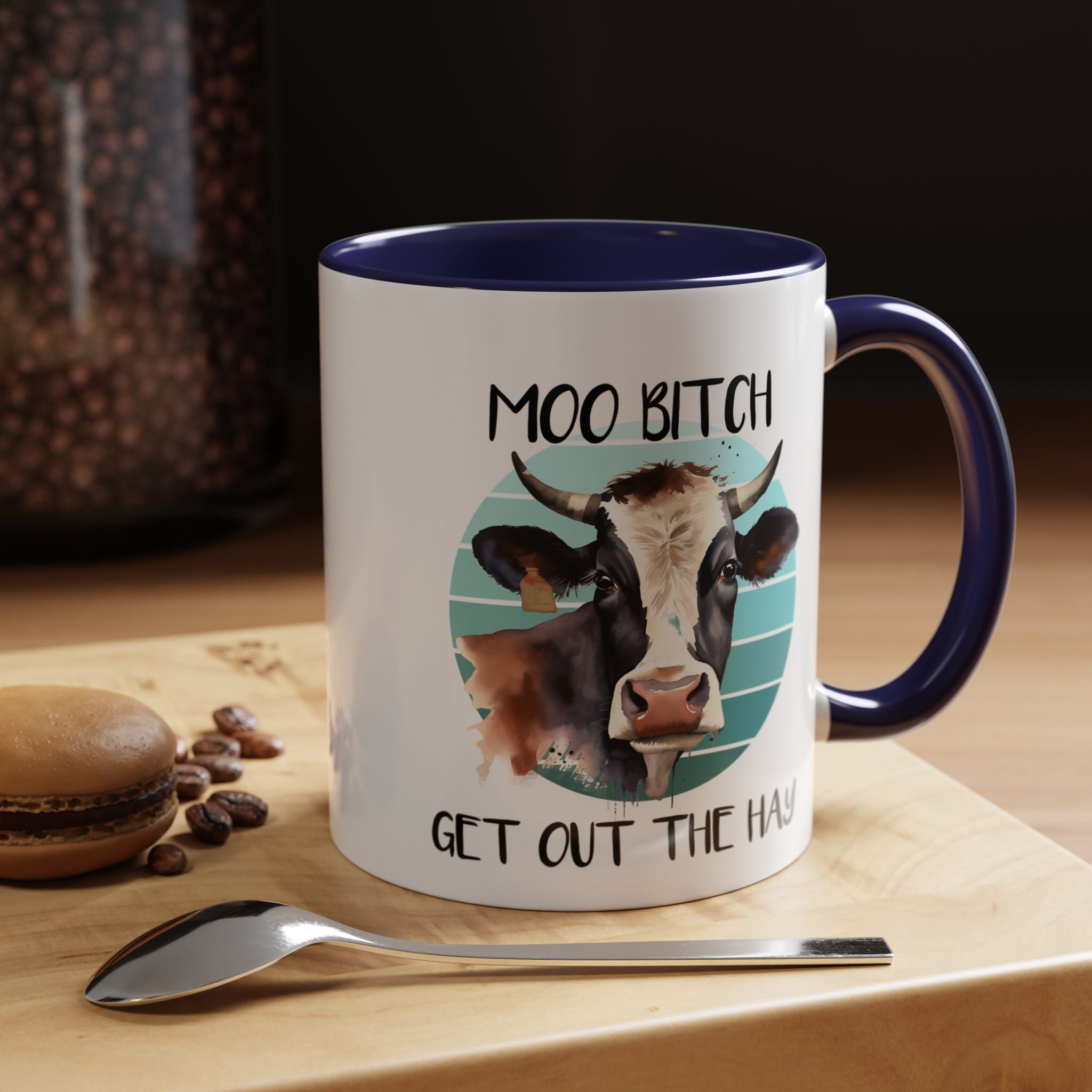 Funny Coffee Mug, Personalized Mug, Moo Bitch Get Out The Hay Accent Cup (11, 15oz), Gift Under 20, White Elephant gift