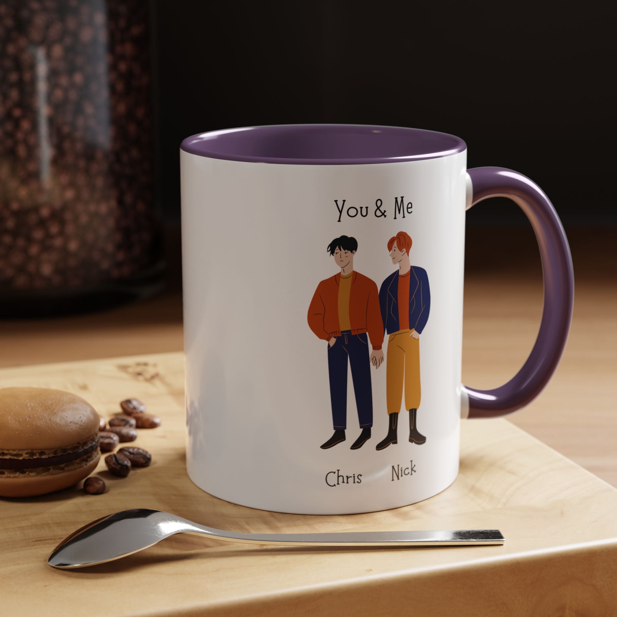 You And Me Gay, LGBTQ Lovers Personalized Romantic Mug, Love Is Love, Accent Cup 11/15oz, Anniversary Valentines, V-Day, Custom Couples Gift