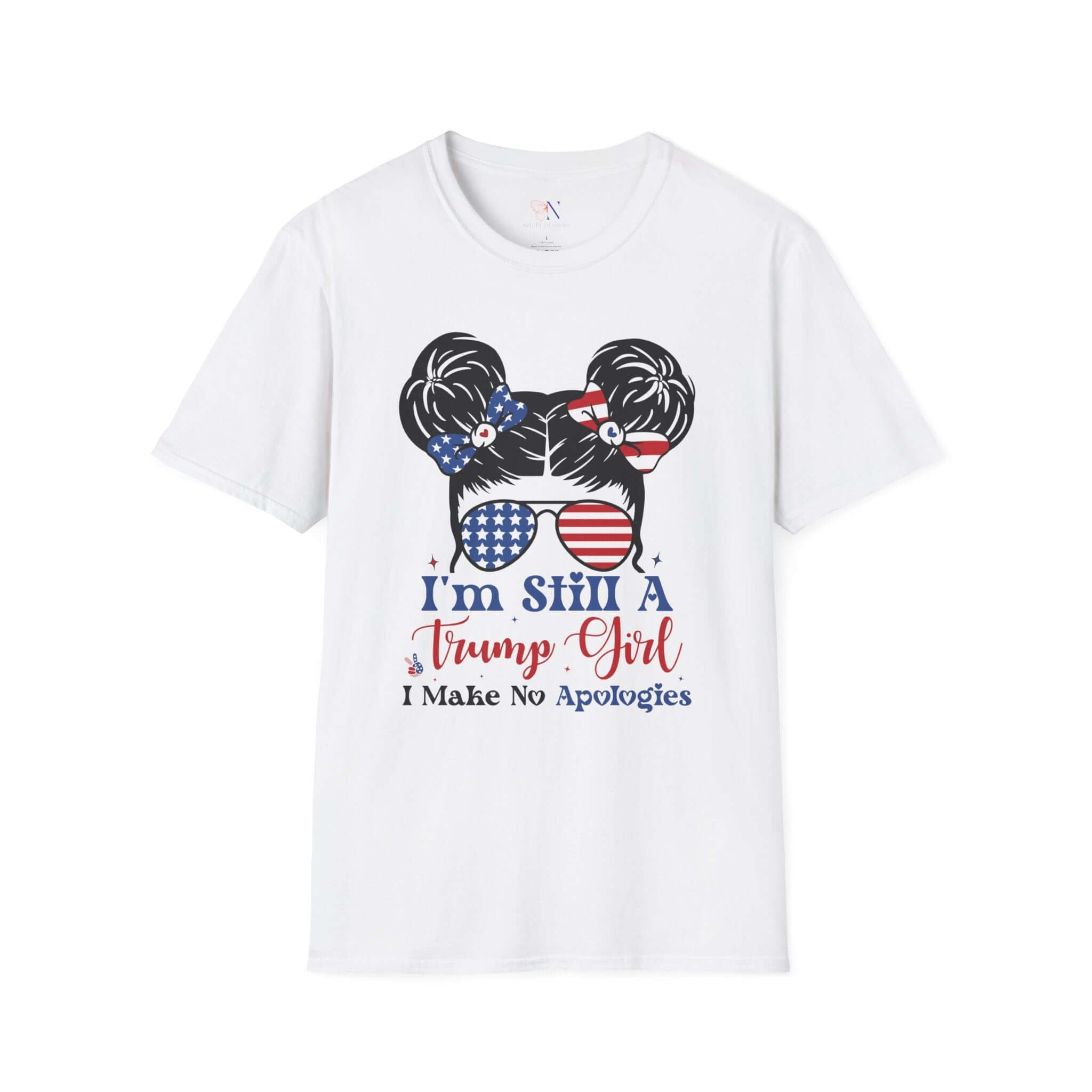 I'm still A Trump Girl, I Make No Apologies Messy Bun T-Shirt, Trump 2024 Election/Republican Shirts, Red White Blue Tees unisex T-Shirt