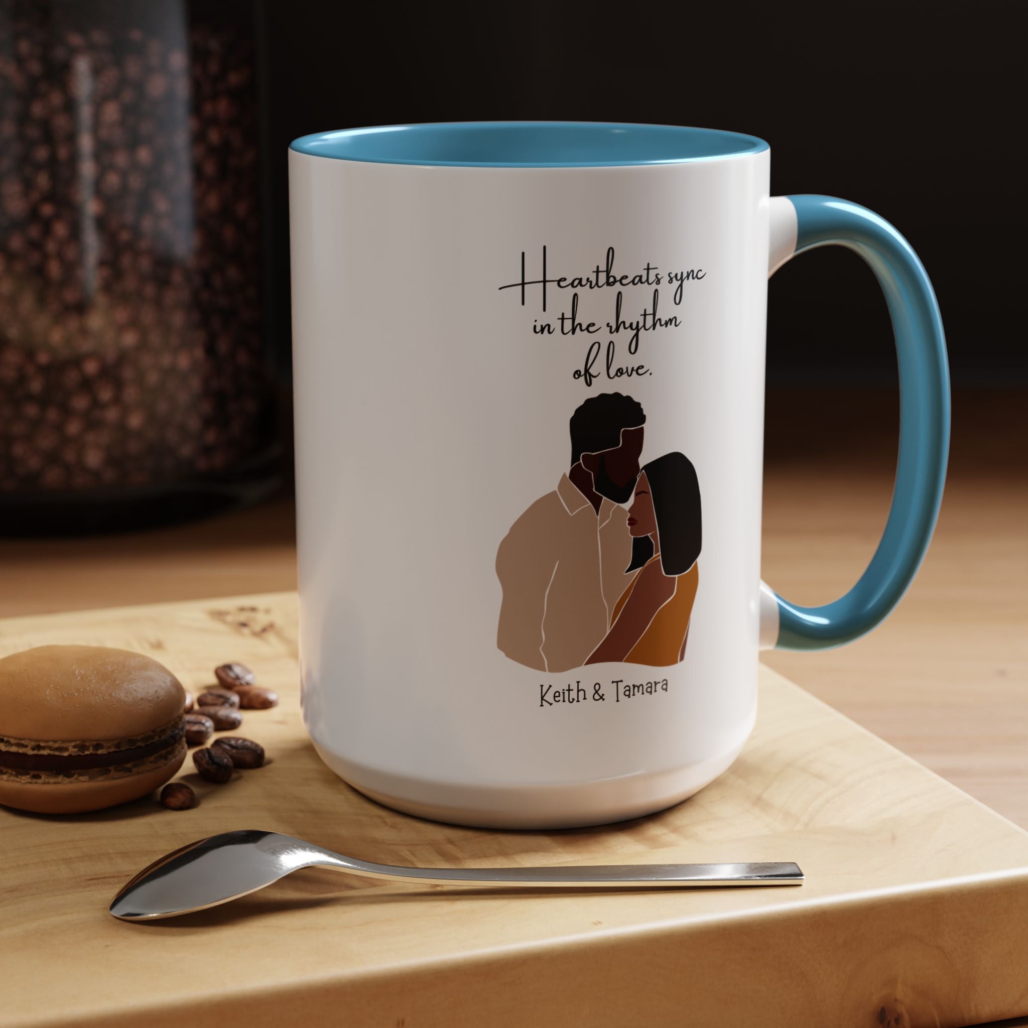 Heartbeats Sync In The Rhythm of Love Black Girl  Personalized  Valentine Cup, Black Cupid, Anniversary  Romantic, V-Day, Couples Gift 11,15