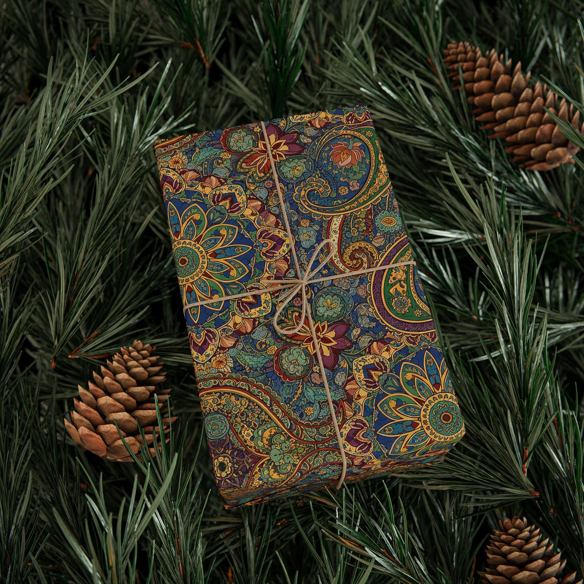 Diwali Wrapping Paper Roll - Vintage Jewel Paisley Indian Gift Wrap