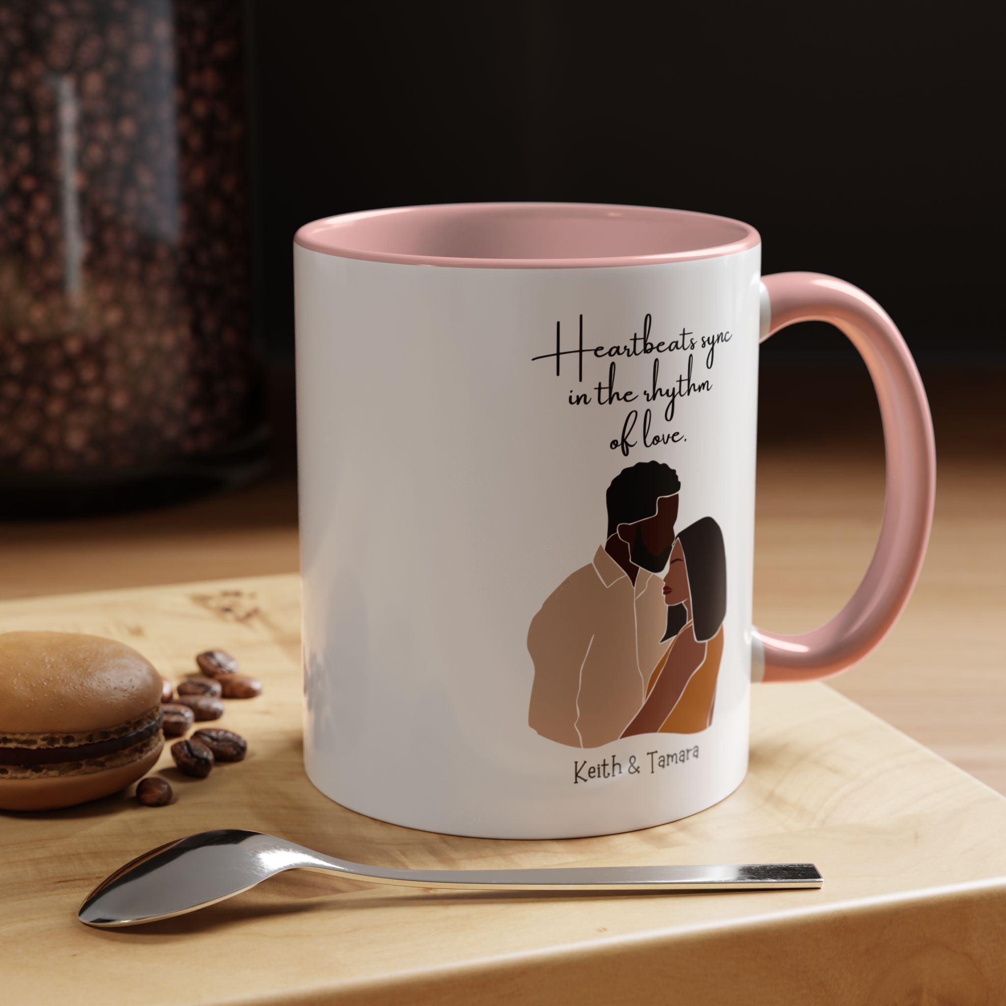 Heartbeats Sync In The Rhythm of Love Black Girl  Personalized  Valentine Cup, Black Cupid, Anniversary  Romantic, V-Day, Couples Gift 11,15