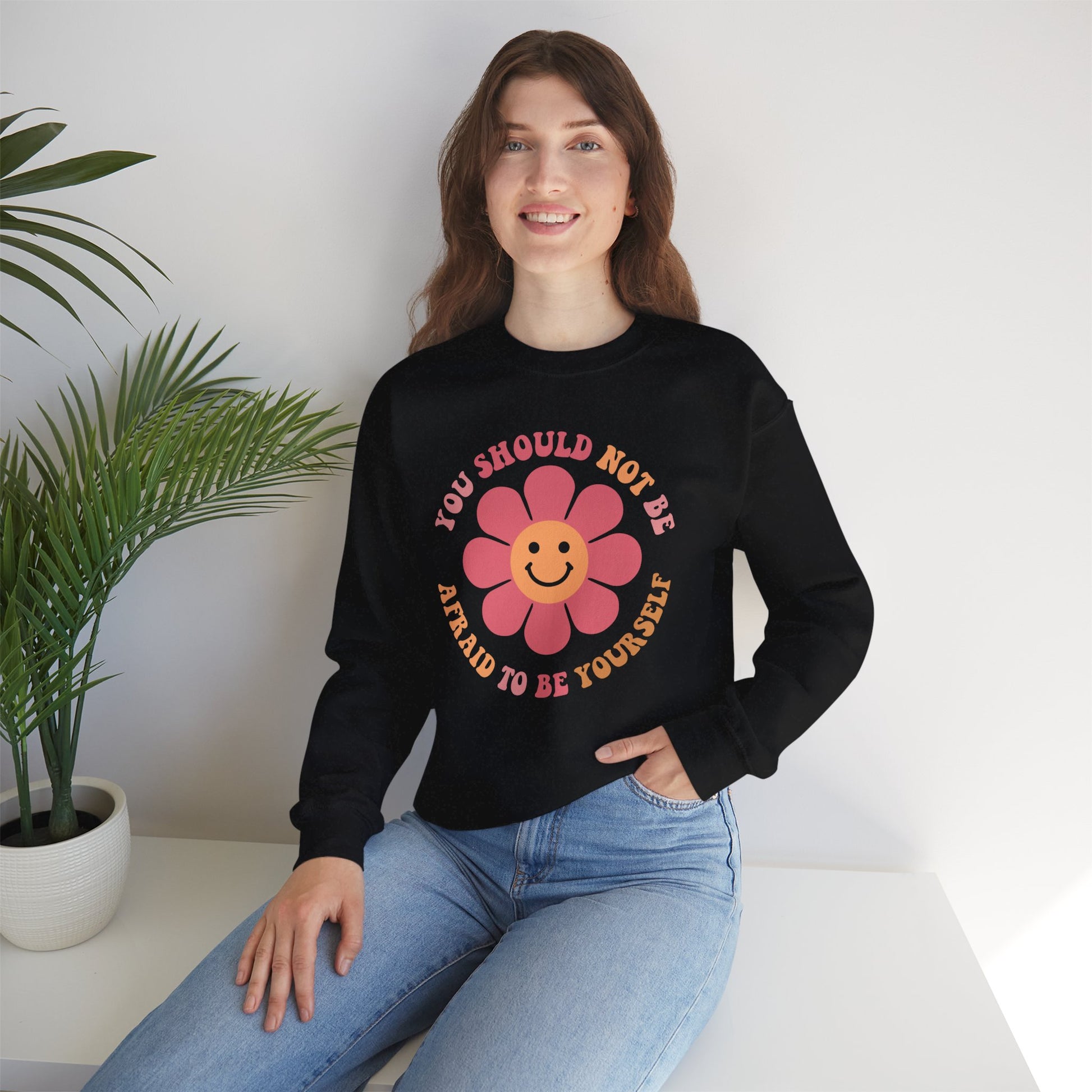 Positive affirmation crewneck sweatshirt with motivational design, perfect cozy fall unisex sweater for self-care and mental health awareness.