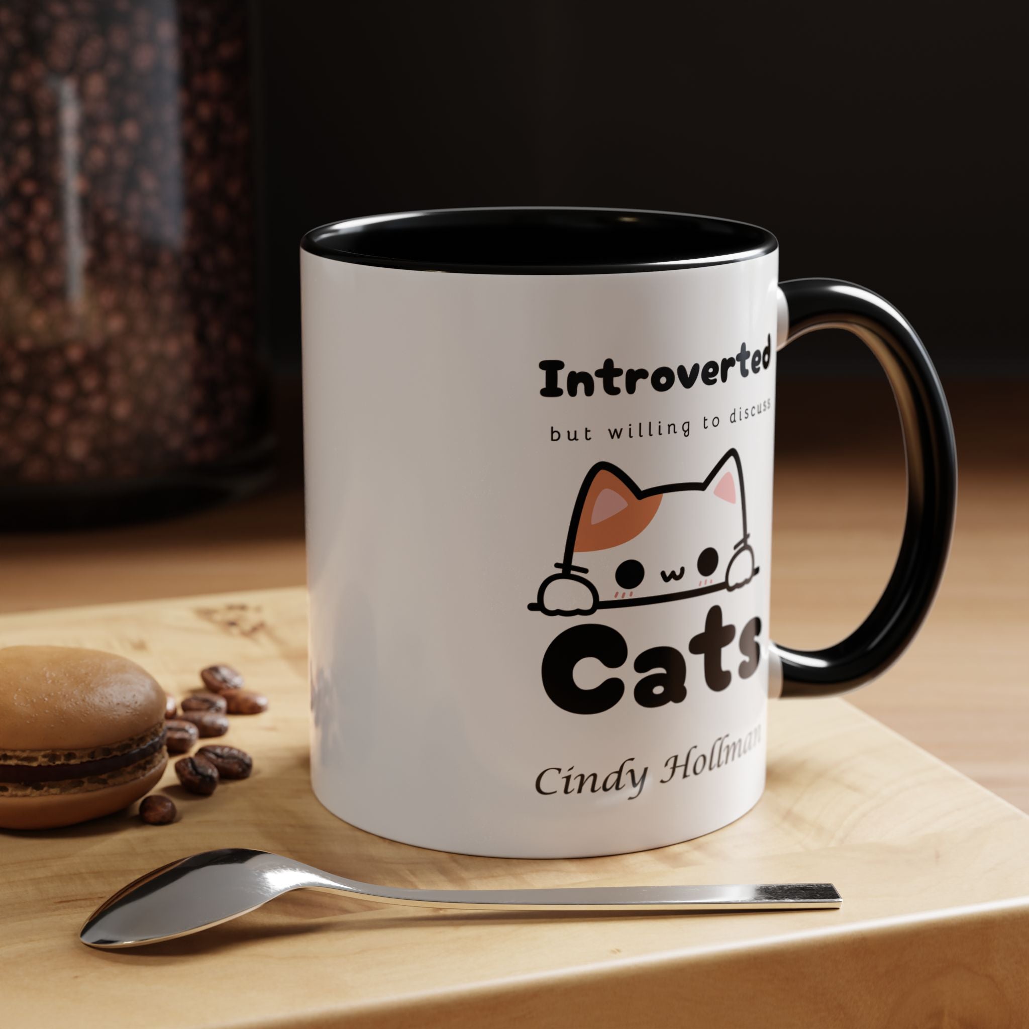 Introverted But Willing To Discuss Cats Personalized Accent Coffee Mug (11 and 15oz)