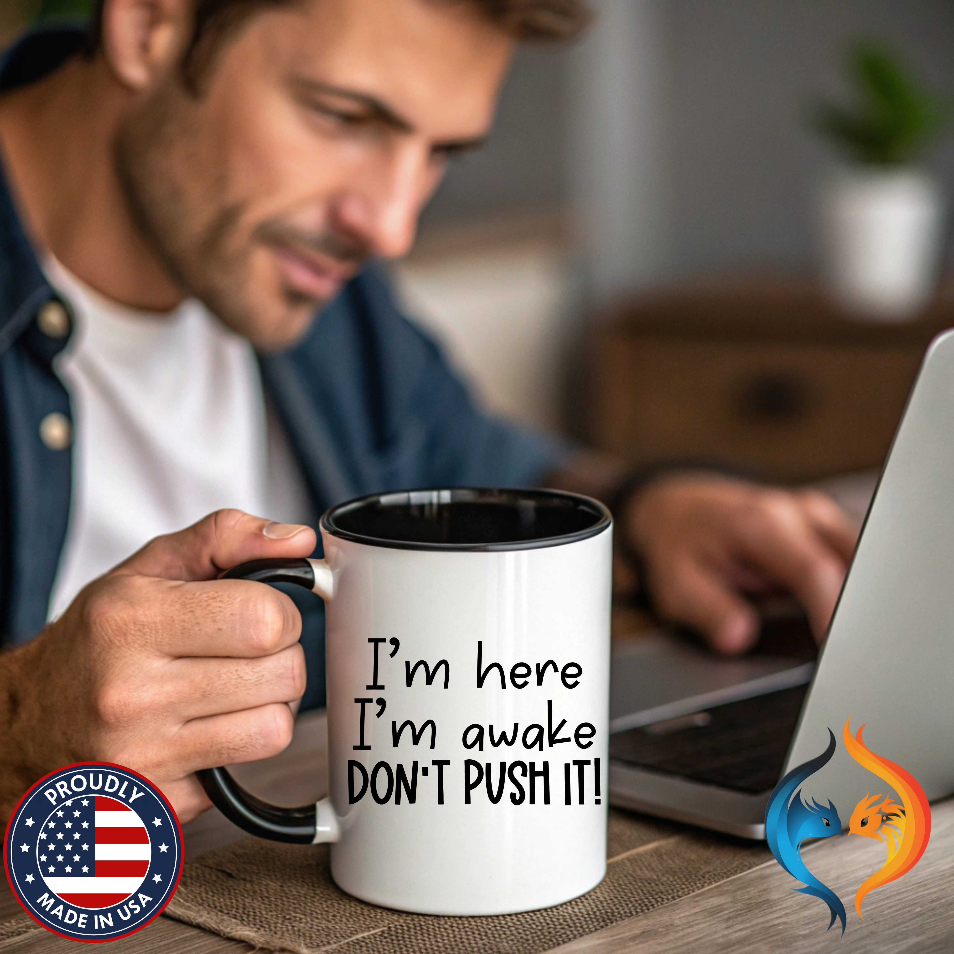 I m Here I m Awake Mug Lifestyle Mockup | Nutty Designs