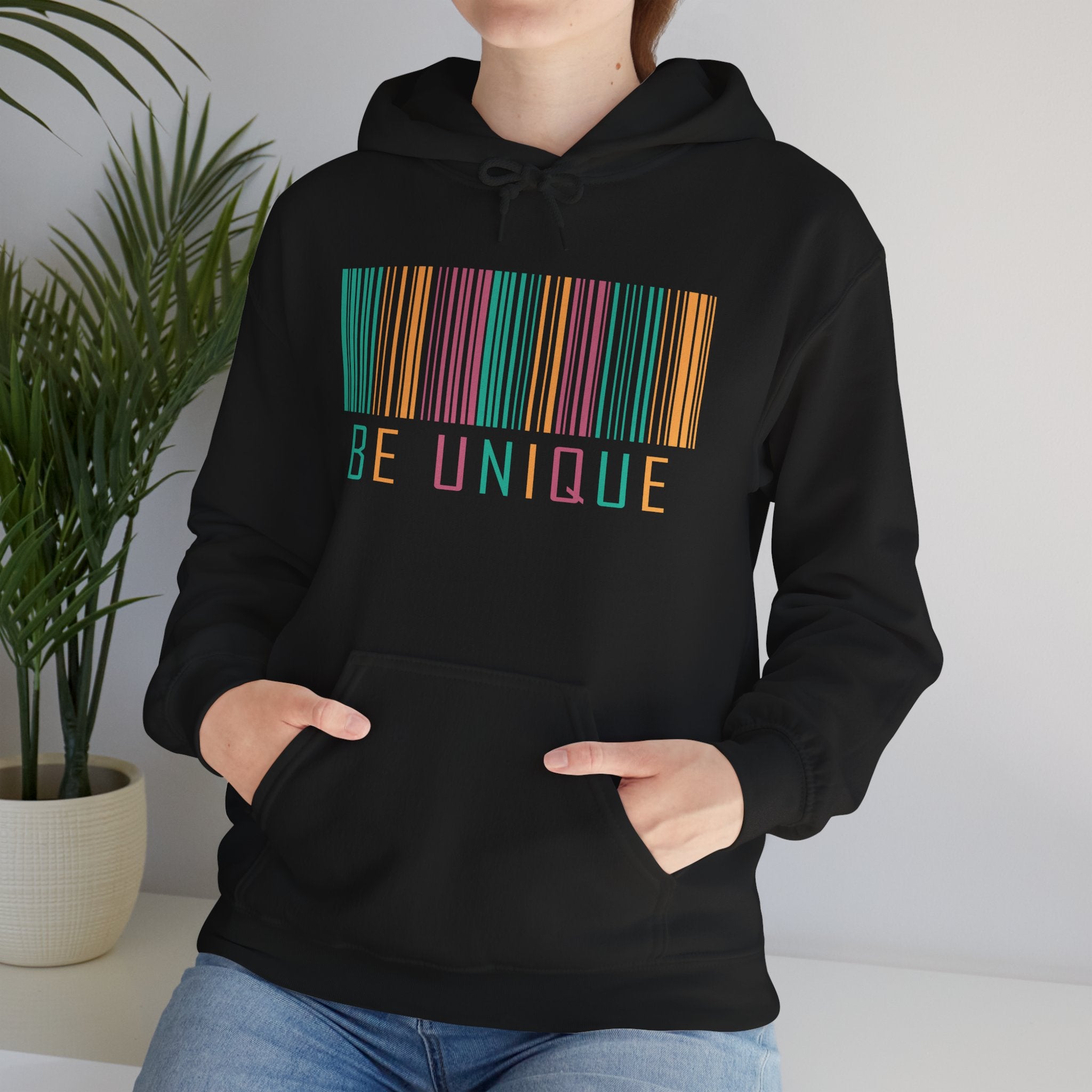 Be Unique Color Barcode Hoodie – Inspirational Pastel Graphic Sweatshirt