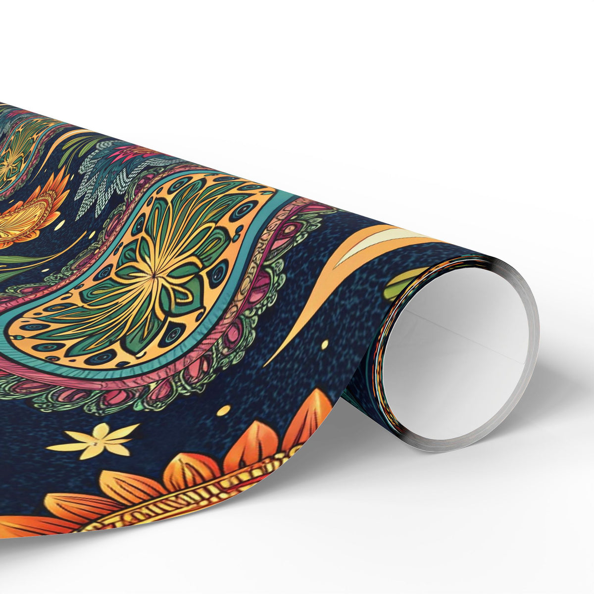 Diwali Wrapping Paper Roll - Navy Diyas, Lotus & Fireworks Indian Gift Wrap
