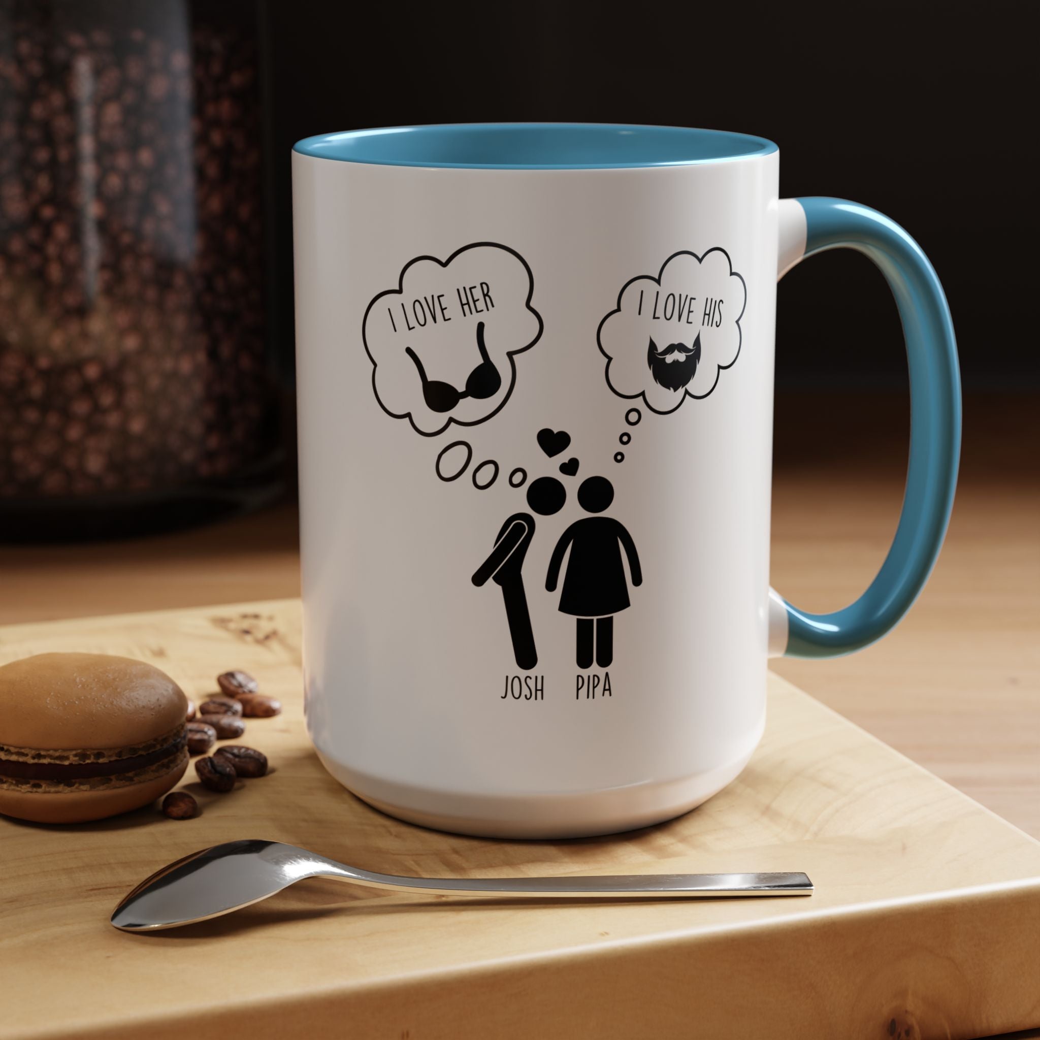 Love His Beard Love Her Boobs Personalized Romantic Dirty Valentine Gift Mug,  Accent Cup 11/15oz, Anniversary  Custom Couple V-Day Gift