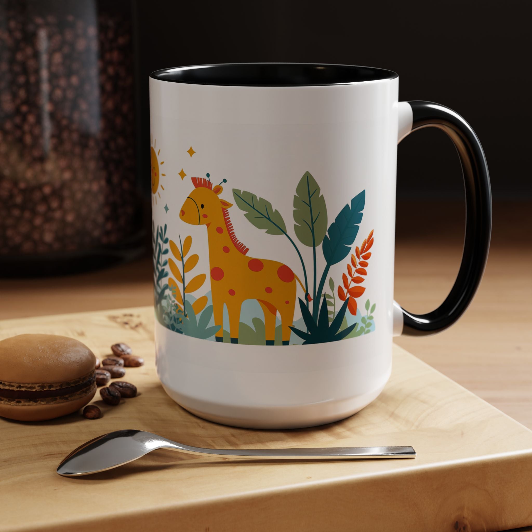 Kids Accent Coffee Mug Sizes 11oz and 15oz, Theme My Jungle Friends