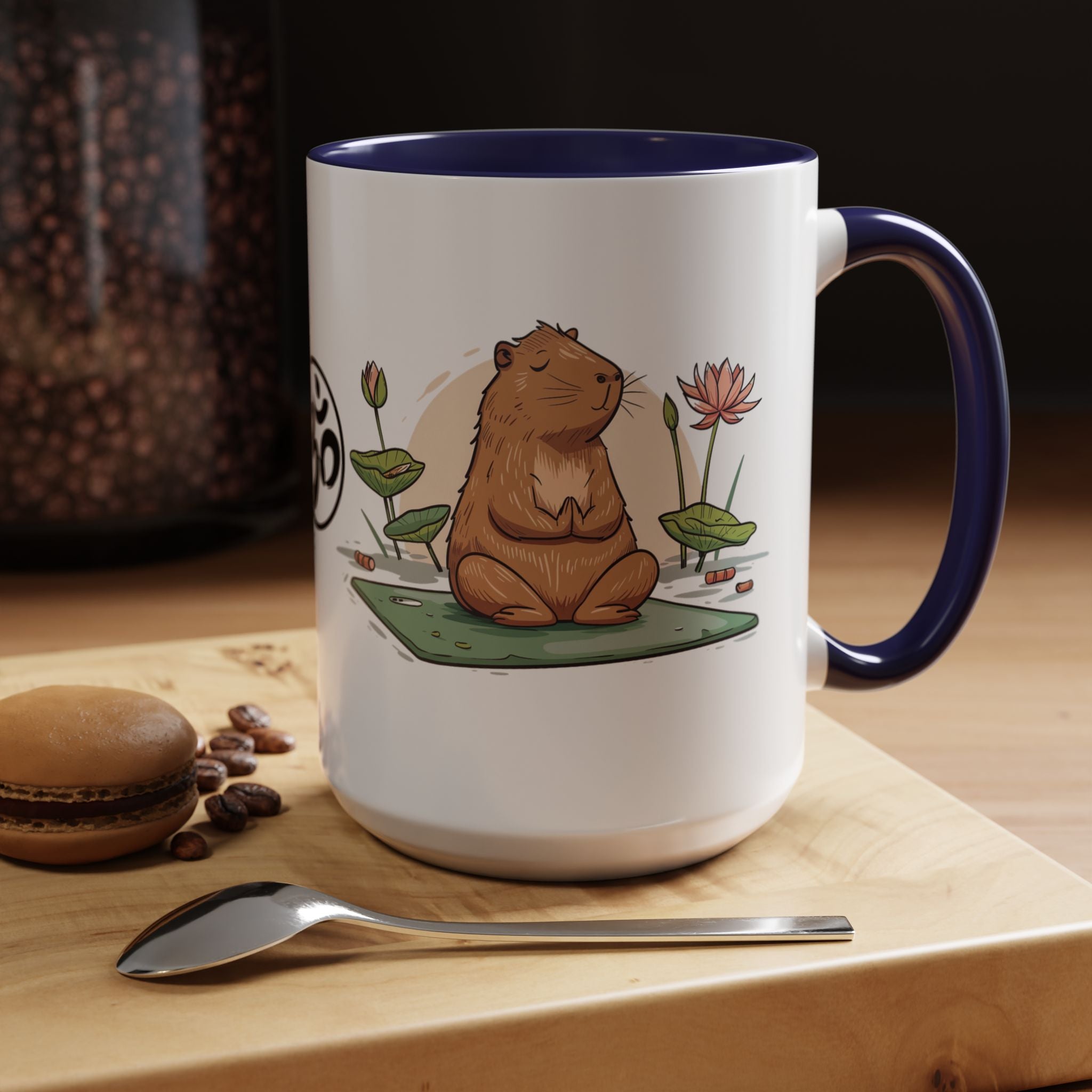 Funny Cabbybara Doing Yoga Accent Mug - 11, 15oz