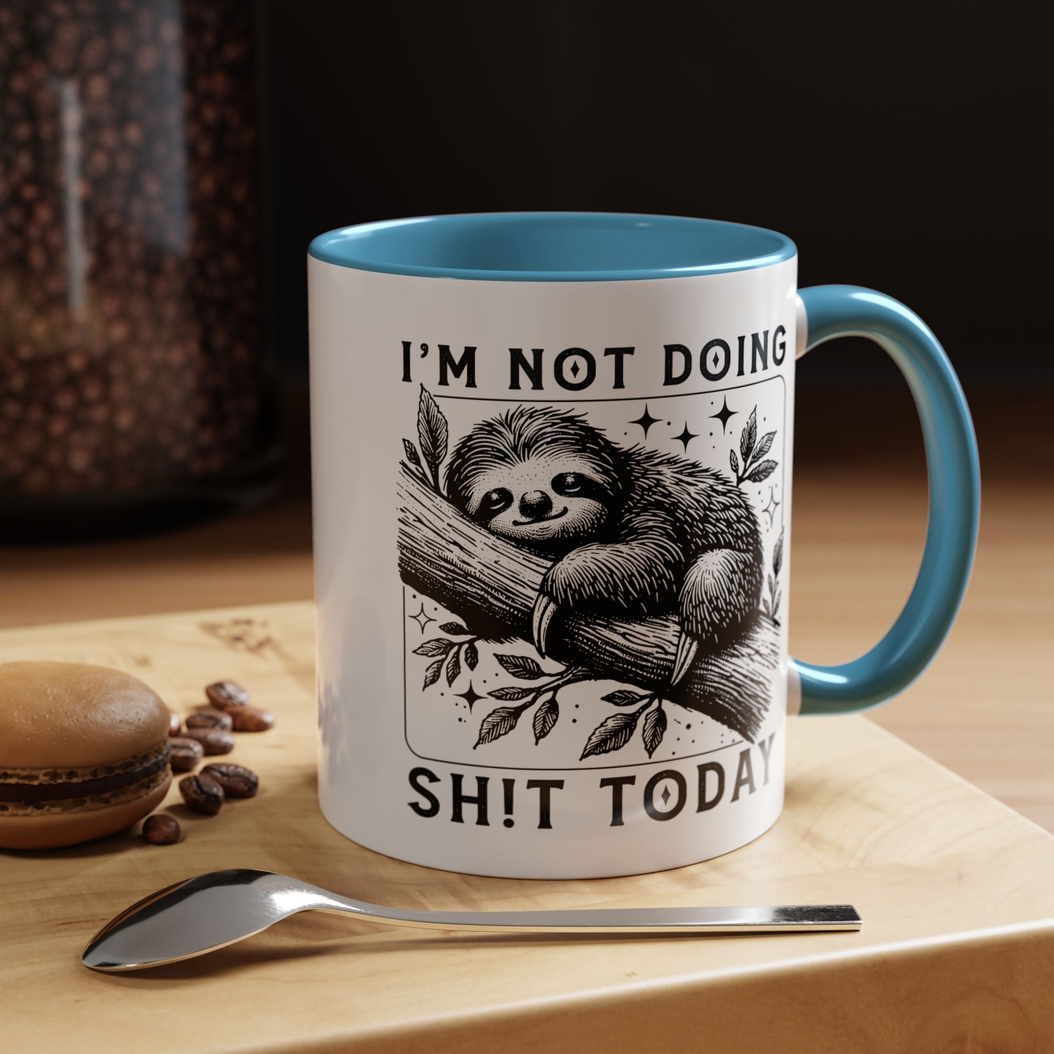 Funny Coffee Mug, Personalized Mug, Cute Sloth I am Not Doing Shit Today,  Accent Cup (11, 15oz), Gift Under 20, White Elephant