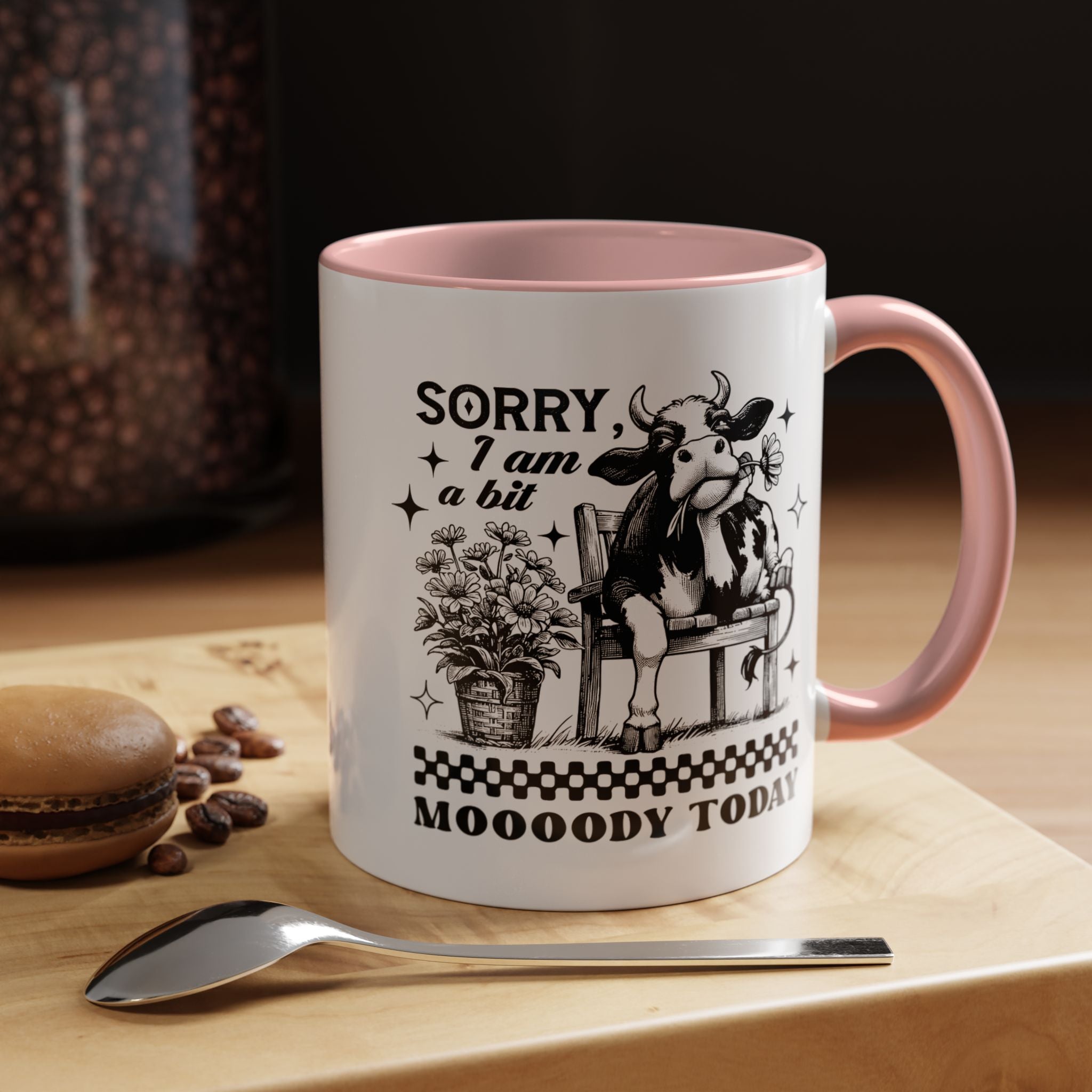 Funny Coffee Mug, Personalized Mug, Sorry I am A Bit Moody Today,  Accent Cup (11, 15oz), Gift Under 20, White Elephant, Cow Farm Lover Cup
