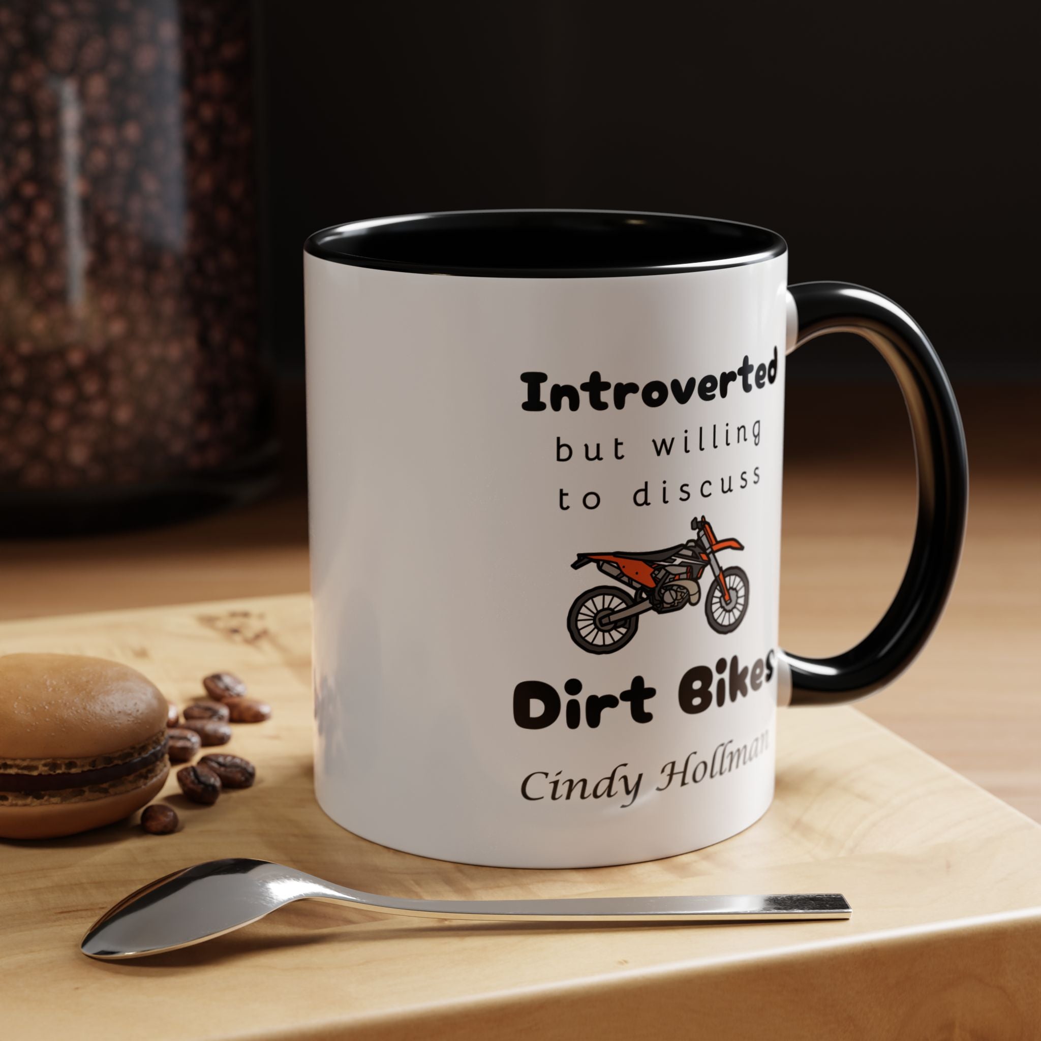 Introverted But Willing To Discuss Dirt Bikes Personalized Accent Coffee Mug (11 and 15oz)
