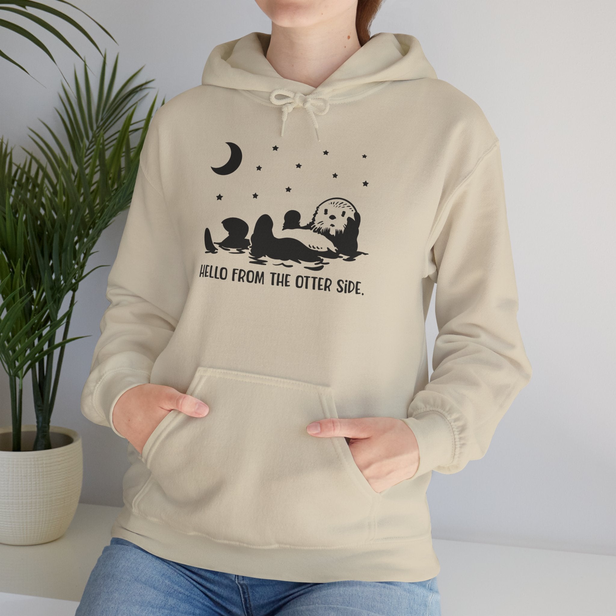 Otter Moon Hoodie — "Hello From The Otter Side" Cute Night Sky Pullover