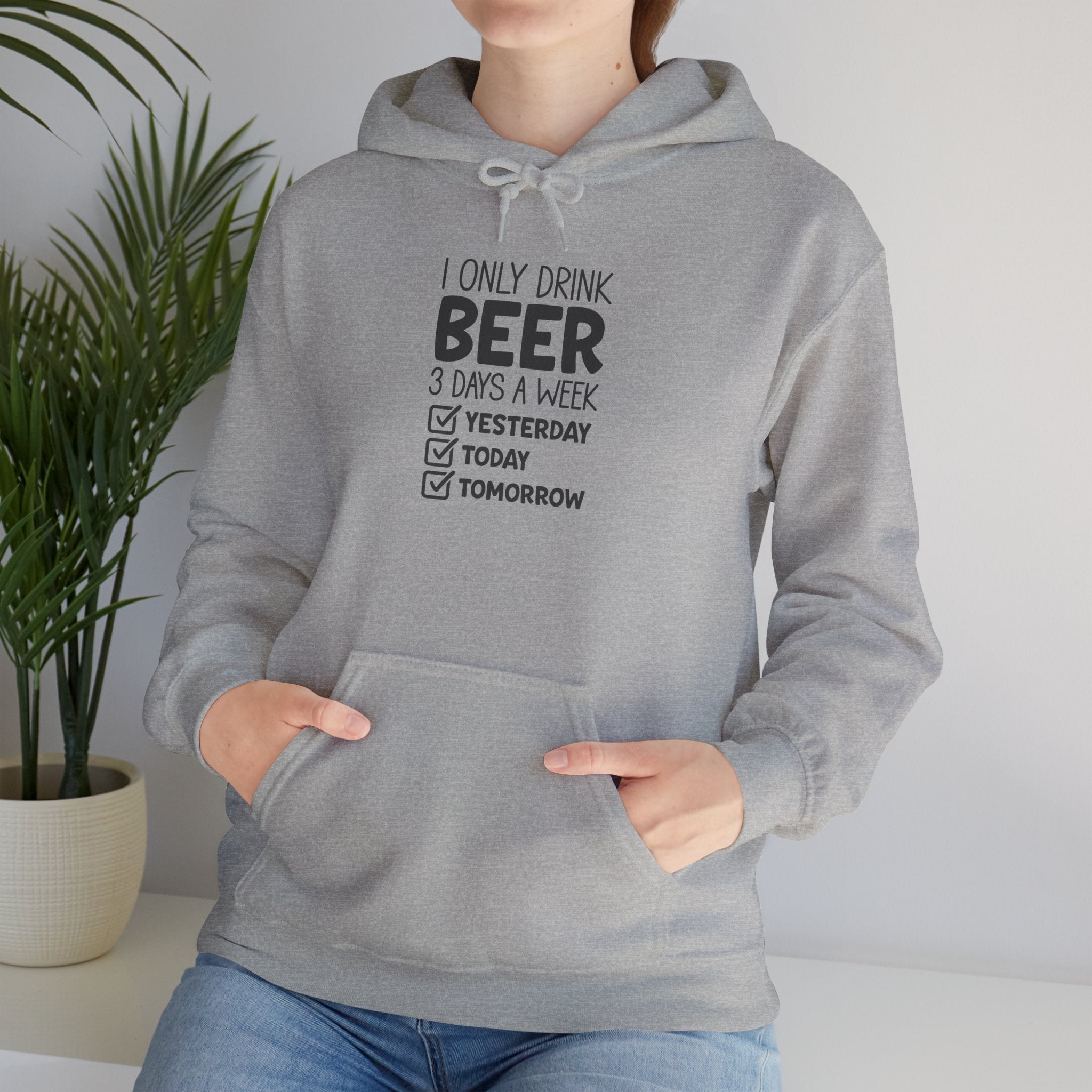 Beer Checklist Hoodie — "I Only Drink Beer 3 Days a Week: Yesterday, Today, Tomorrow" Funny Beer Sweatshirt