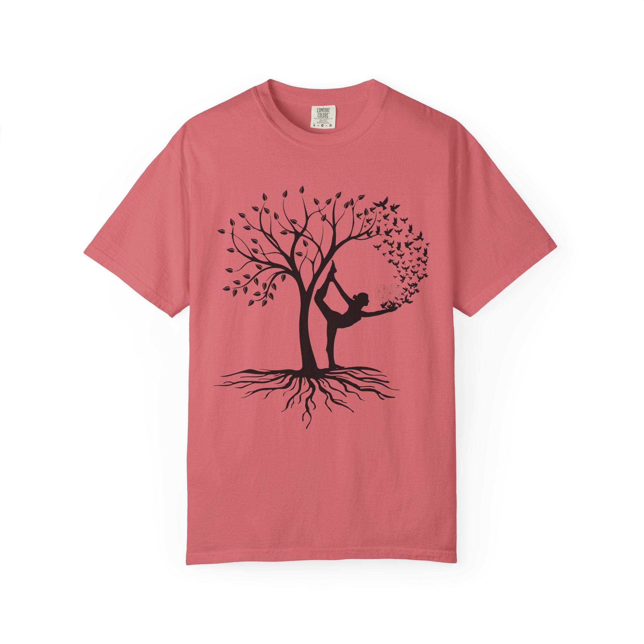 Woman Yoga Tree & Bird Meditation T-Shirt — Calming, Positive Motivational Tee