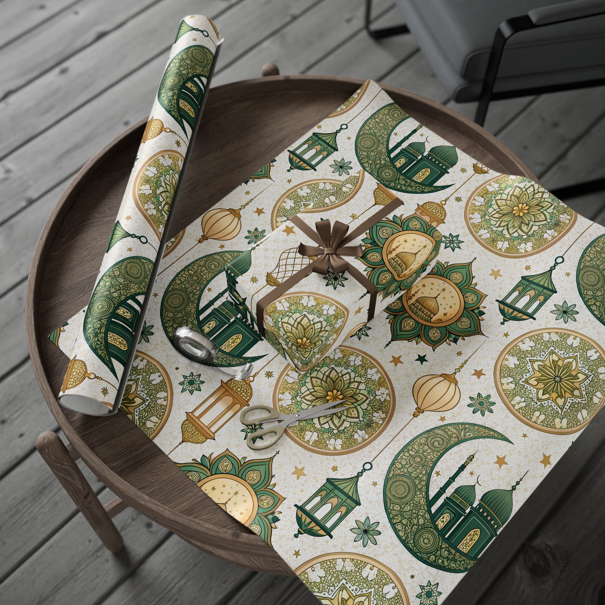 Ramadan Wrapping Paper - Islamic Gift Wrap With Mosque, Moon and Stars Design