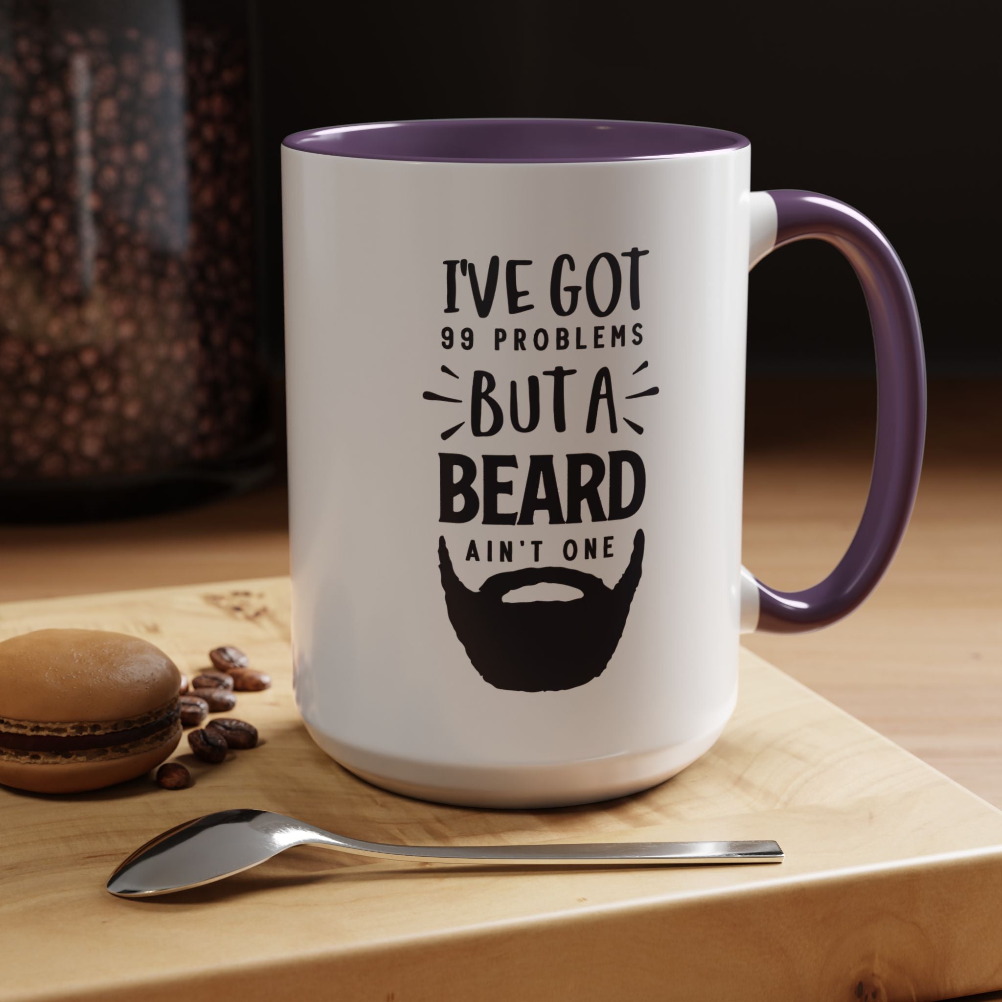 Funny Coffee Mug, Personalized Mug, I've Got 99 Problems But A Beard Ain't One Accent Cup (11, 15oz), Gift Under 20, White Elephant gift