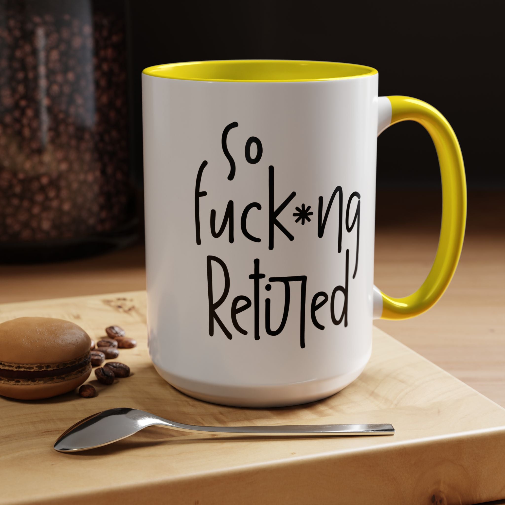 Funny Coffee Mug, Personalized Mug, So Fucking Retired Accent Cup (11, 15oz), Gift Under 20, White Elephant gift, Retirement Gift