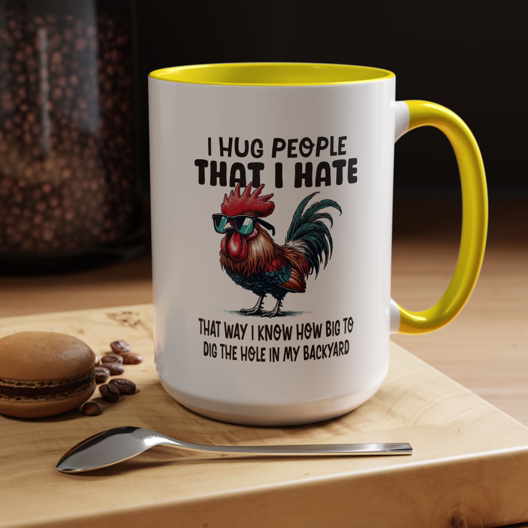 Funny Coffee Mug, Personalized Mug, I Hug People That I Hate Accent Cup (11, 15oz), Gift Under 20, White Elephant gift