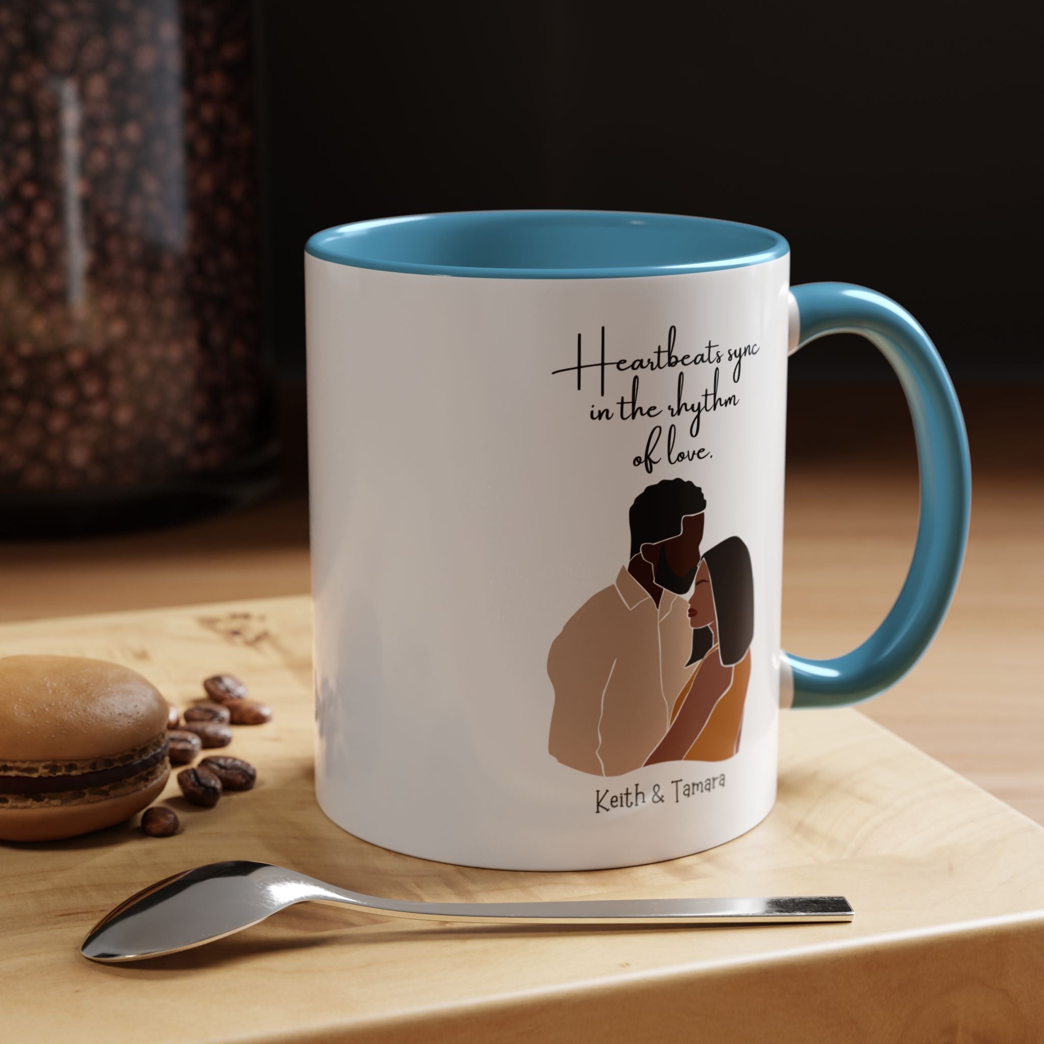 Heartbeats Sync In The Rhythm of Love Black Girl  Personalized  Valentine Cup, Black Cupid, Anniversary  Romantic, V-Day, Couples Gift 11,15