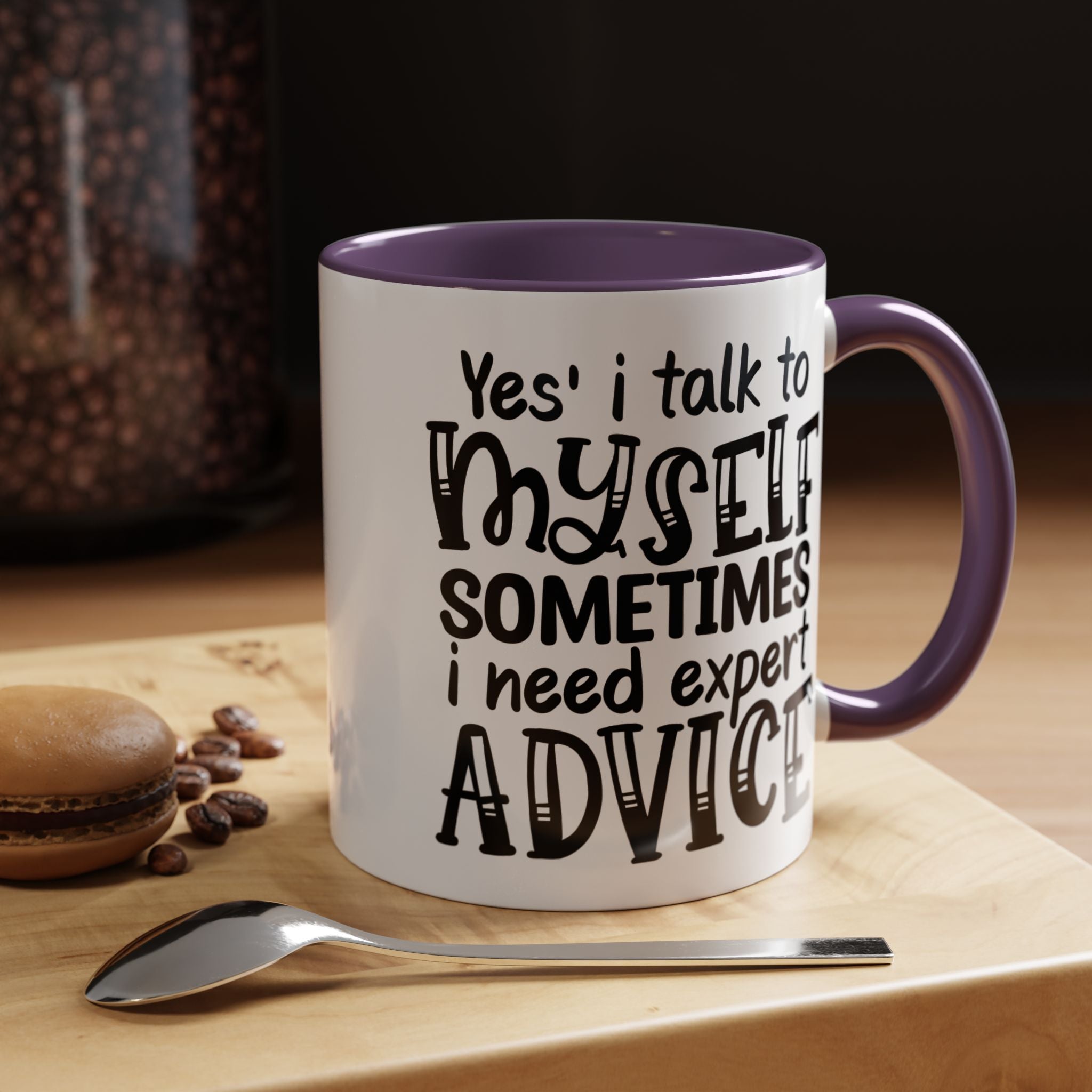 Funny Coffee Mug, Personalized Mug, Yes I Talk To Myself Sometimes I need Expert Advice Accent Cup (11, 15oz), Gift Under 20, White Elephant