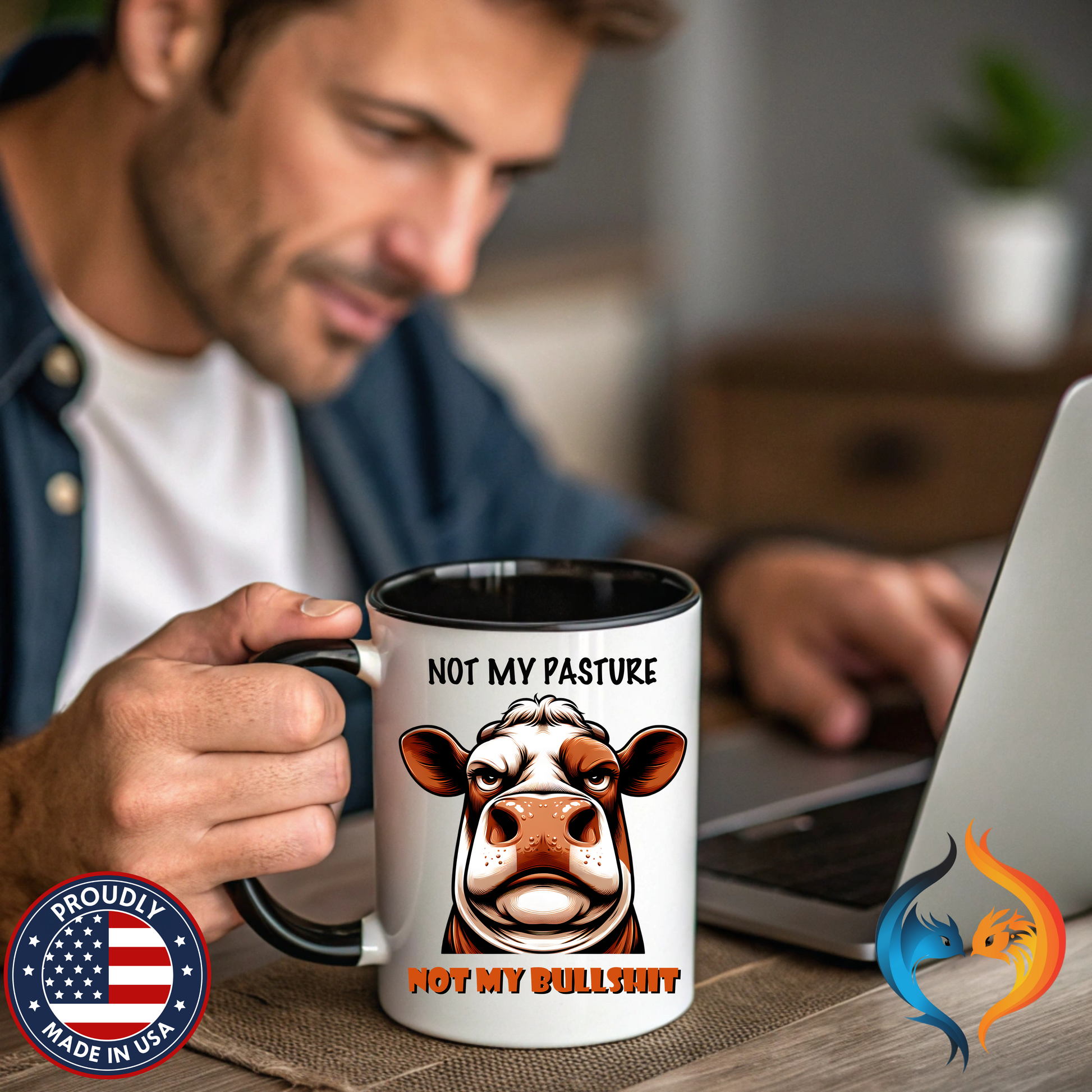 Not My Pasture Not My Bullshit Mug Lifestyle Mockup | Nutty Designs